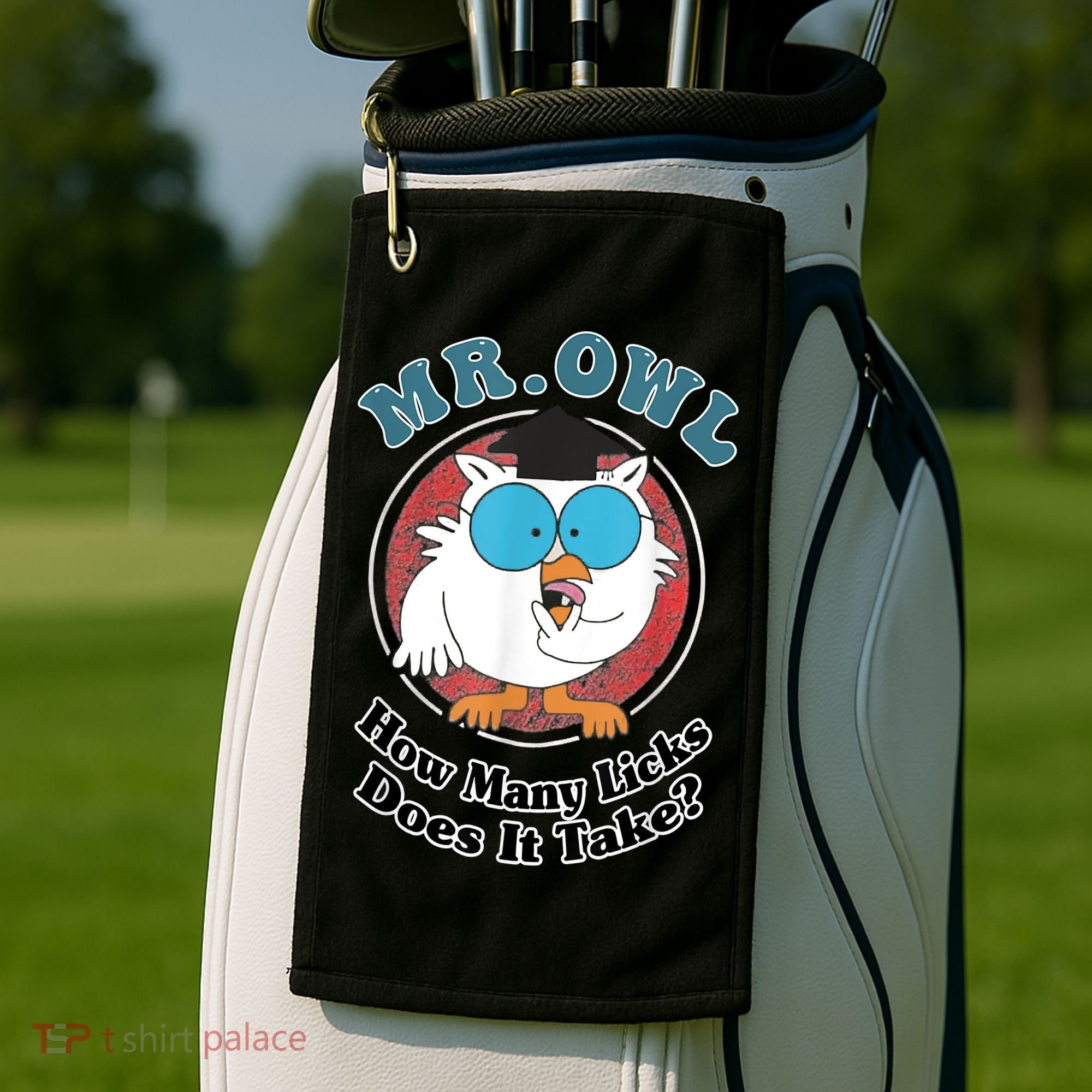 How Many Licks Does It Take Funny Owl Sarcastic Golf Towel
