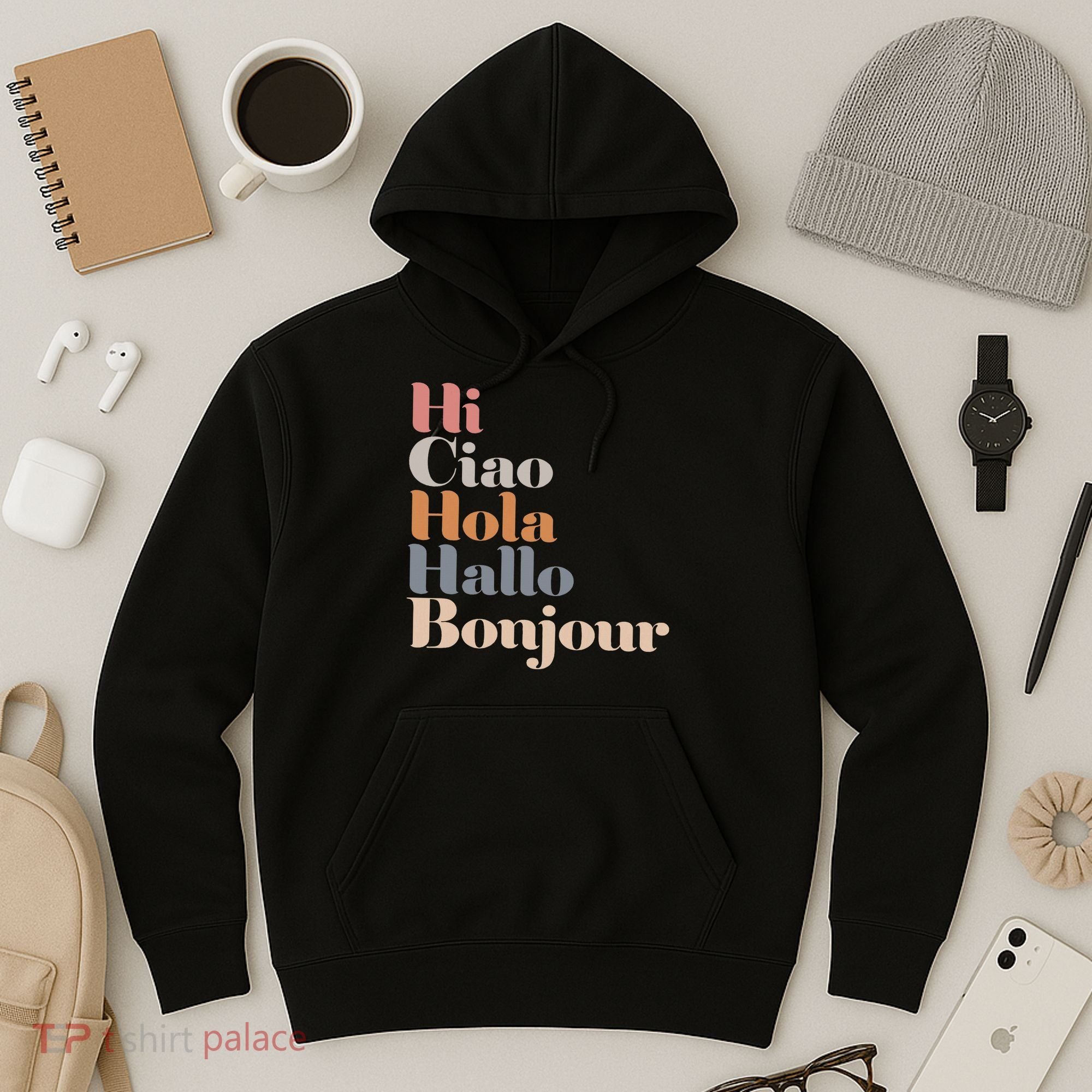 Hi Multiple Languages Hello Bonjour Ciao Hola Boho Hoodie