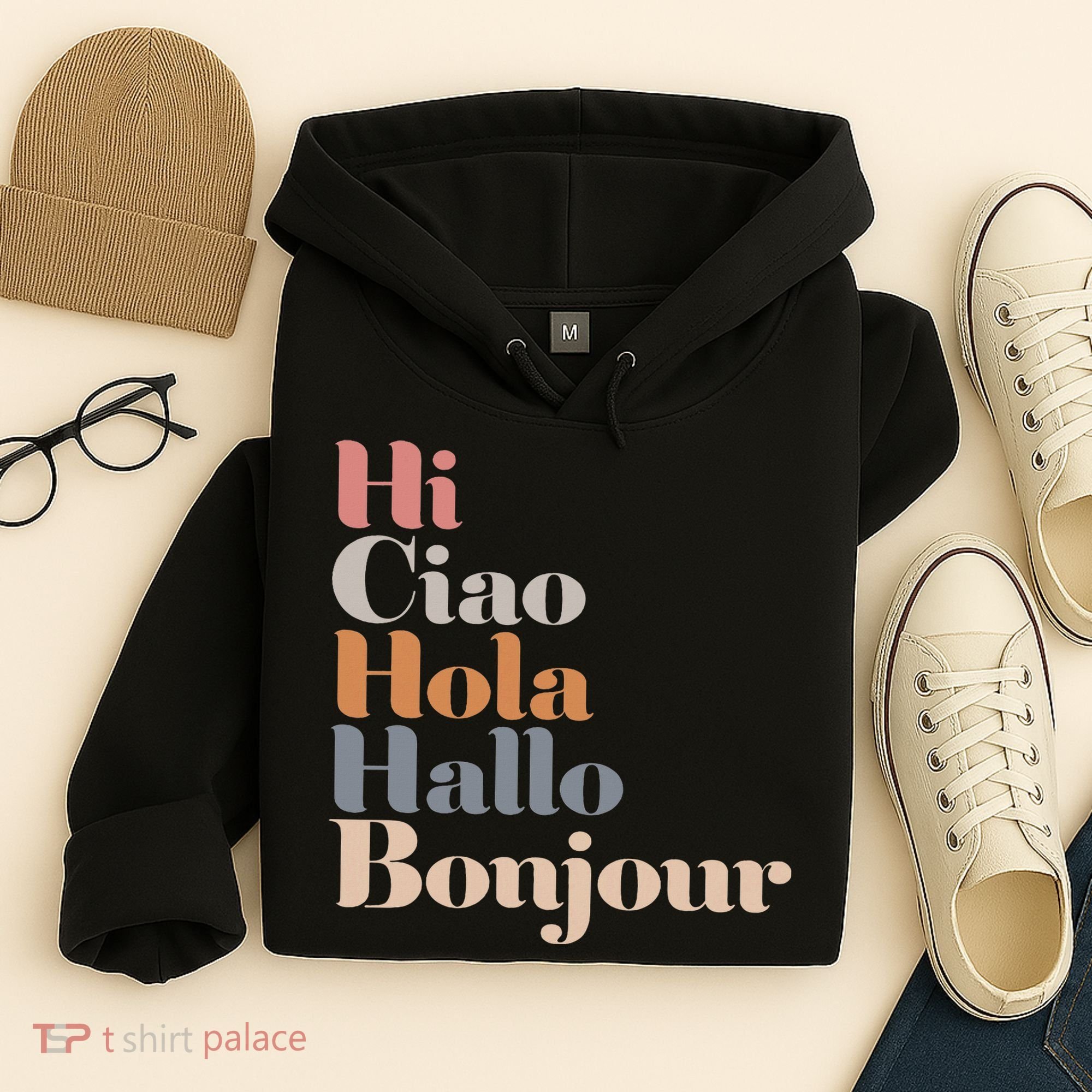 Hi Multiple Languages Hello Bonjour Ciao Hola Boho Hoodie