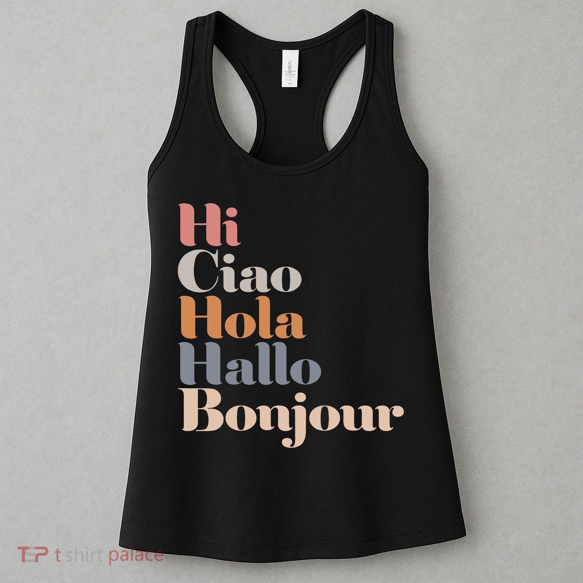 Hi Multiple Languages Hello Bonjour Ciao Hola Boho Women's Tank Top