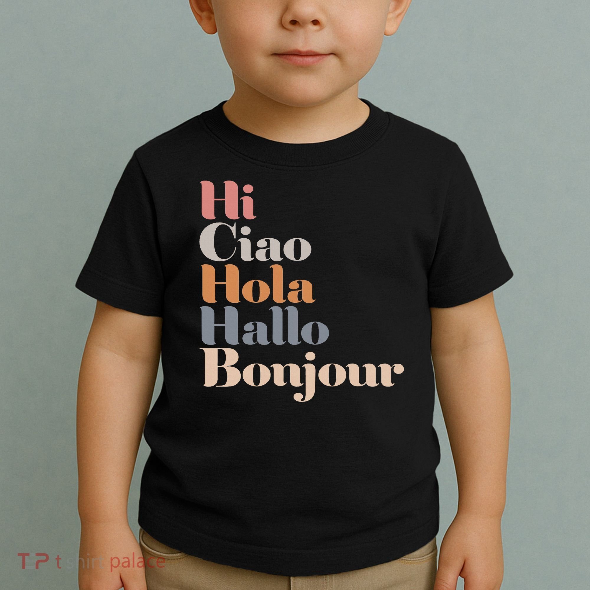 Hi Multiple Languages Hello Bonjour Ciao Hola Boho Toddler T-Shirt