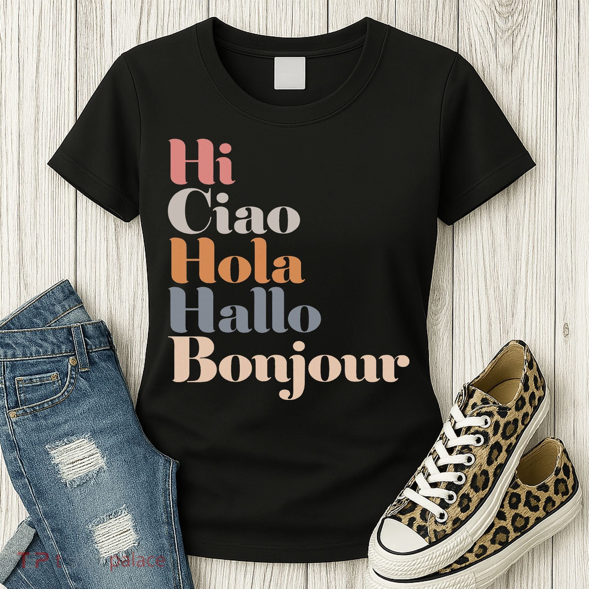 Hi Multiple Languages Hello Bonjour Ciao Hola Boho Women's T-Shirt