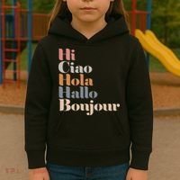 Hi Multiple Languages Hello Bonjour Ciao Hola Boho Kids Hoodie thumb 3