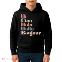 Hi Multiple Languages Hello Bonjour Ciao Hola Boho Kids Hoodie thumb 4