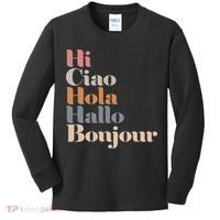 Hi Multiple Languages Hello Bonjour Ciao Hola Boho Kids Long Sleeve Shirt thumb 0