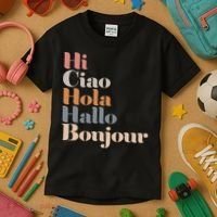 Hi Multiple Languages Hello Bonjour Ciao Hola Boho Kids T-Shirt thumb 3