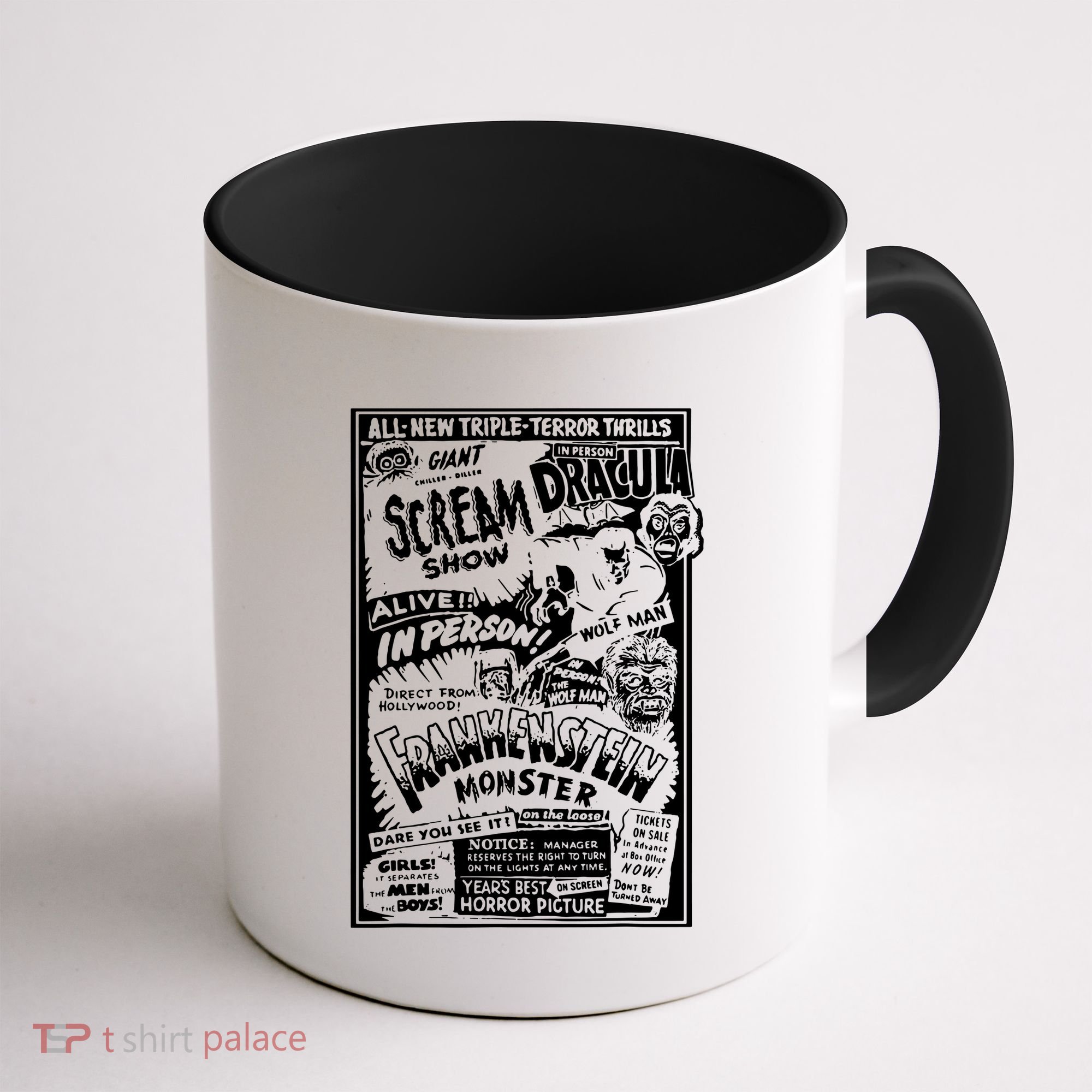 Horror Movie Monsters Mummy Wolfman Dracula Frankenstein Coffee Mug