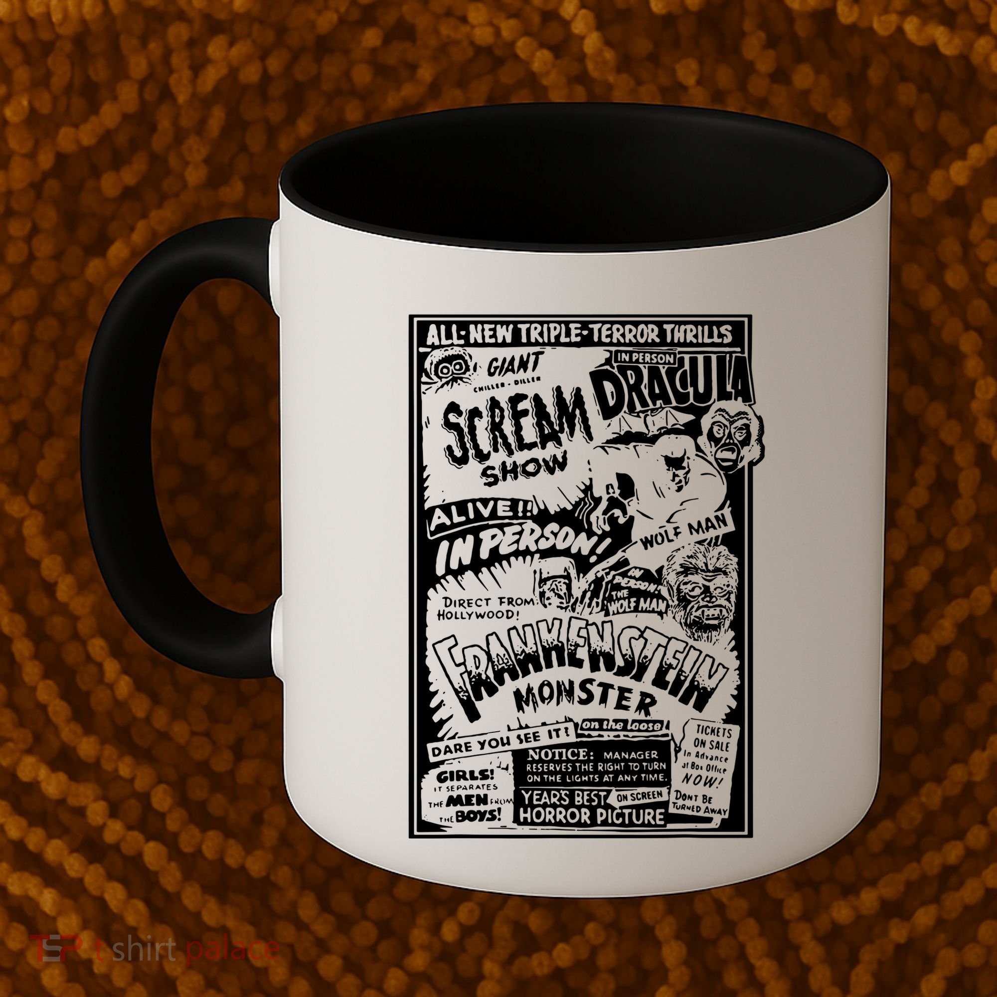 Horror Movie Monsters Mummy Wolfman Dracula Frankenstein Coffee Mug