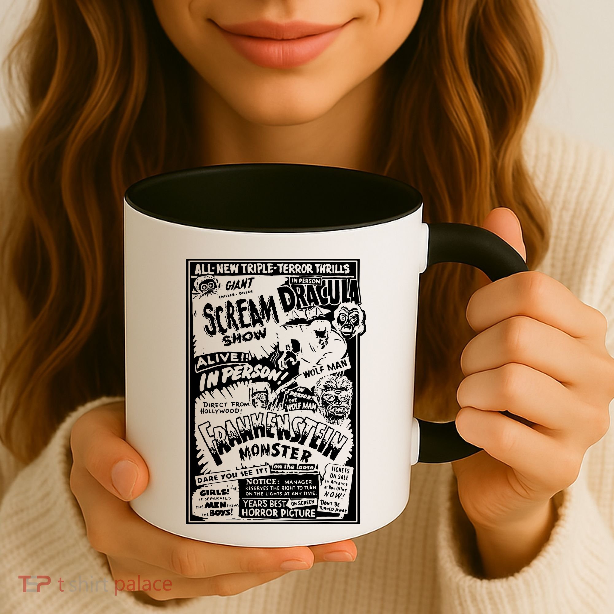 Horror Movie Monsters Mummy Wolfman Dracula Frankenstein Coffee Mug