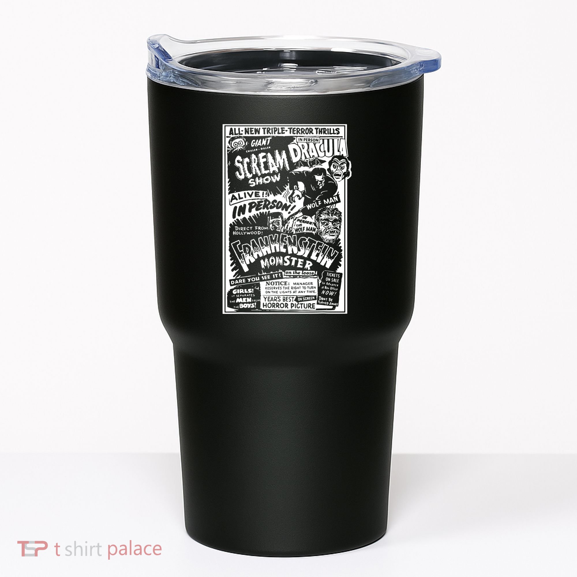 Horror Movie Monsters Mummy Wolfman Dracula Frankenstein Tumbler