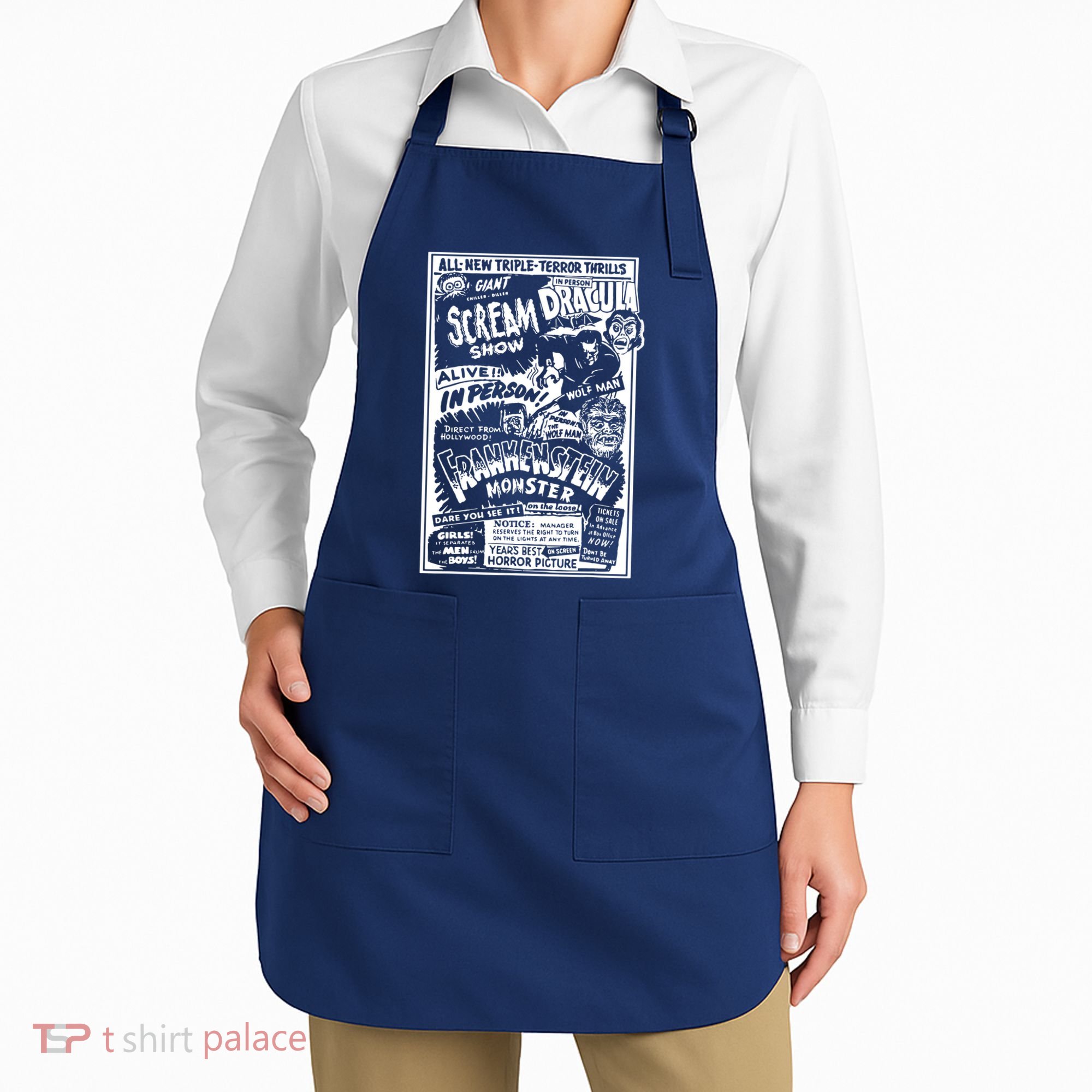 Horror Movie Monsters Mummy Wolfman Dracula Frankenstein Apron