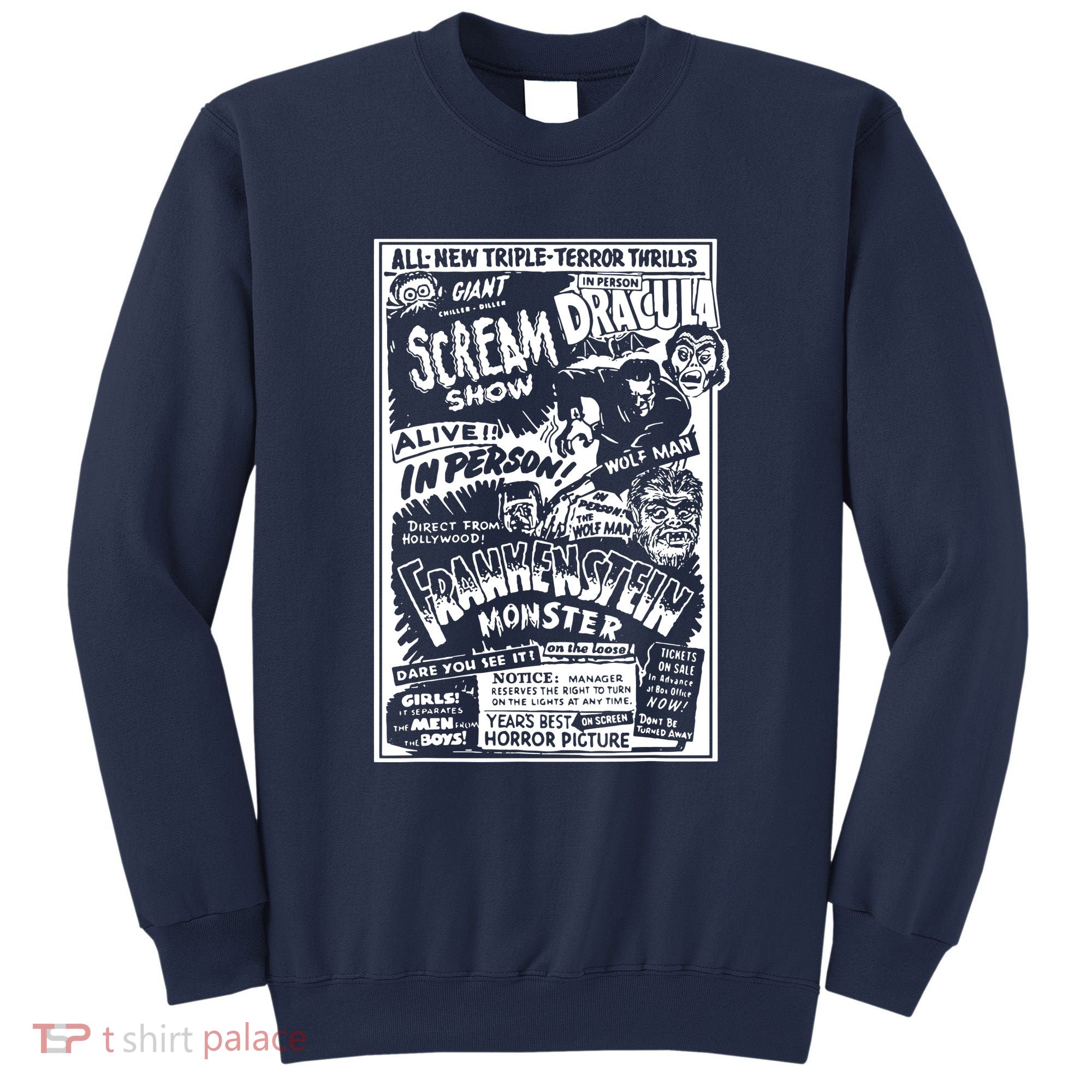 Horror Movie Monsters Mummy Wolfman Dracula Frankenstein Sweatshirt
