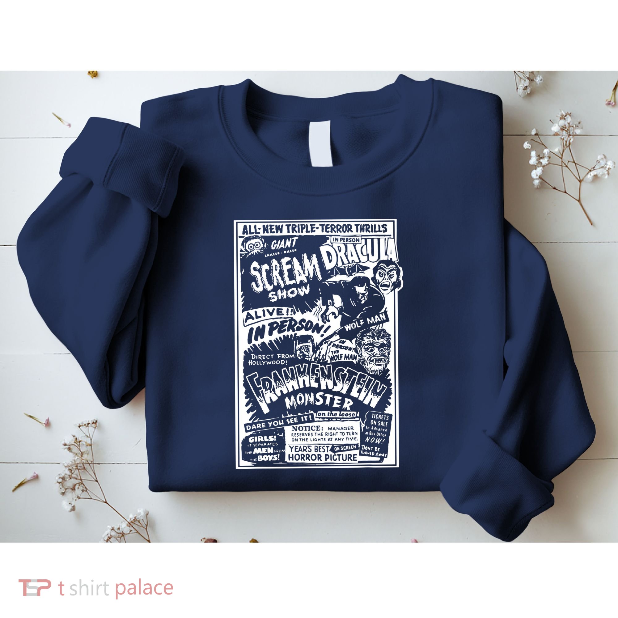 Horror Movie Monsters Mummy Wolfman Dracula Frankenstein Sweatshirt