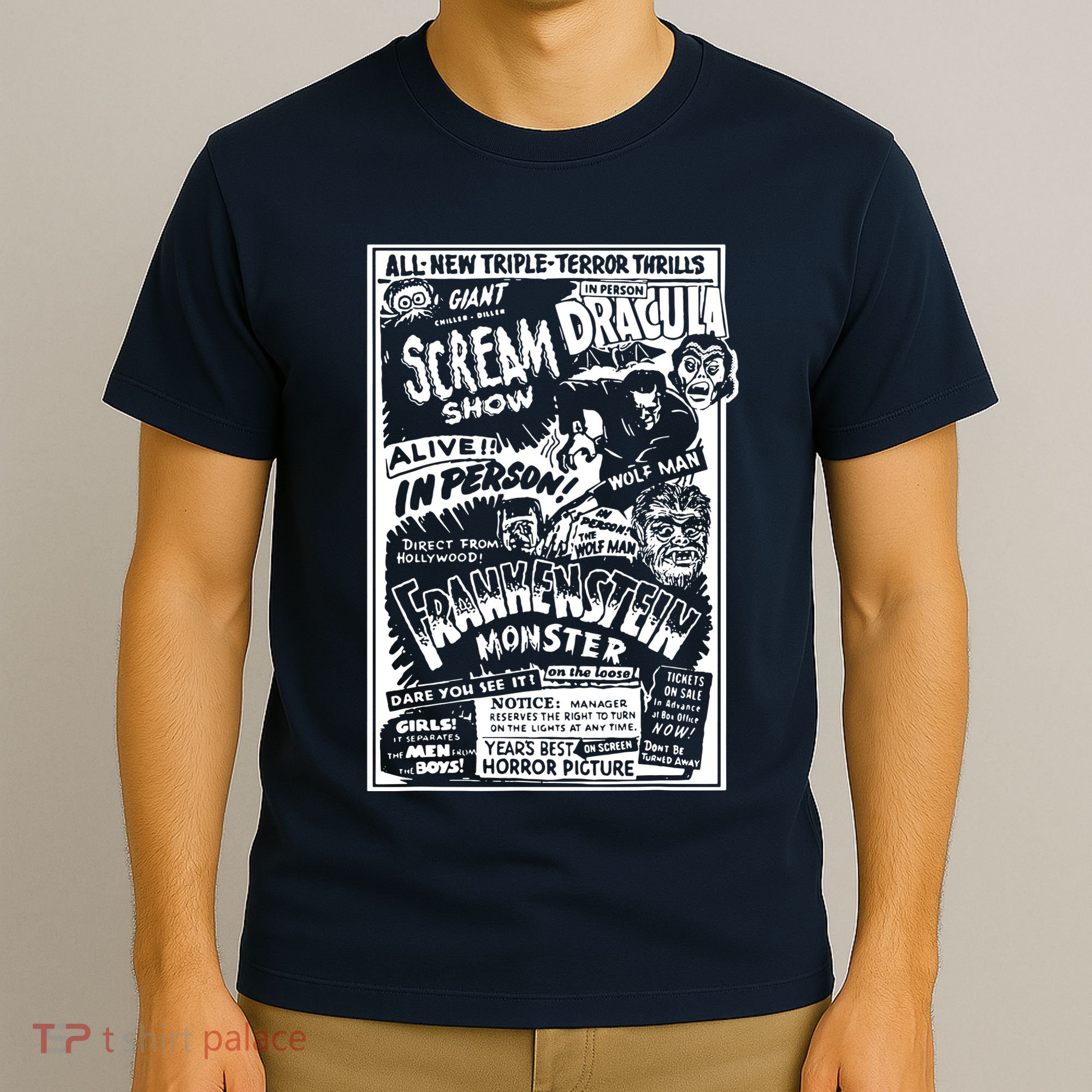 Horror Movie Monsters Mummy Wolfman Dracula Frankenstein T-Shirt