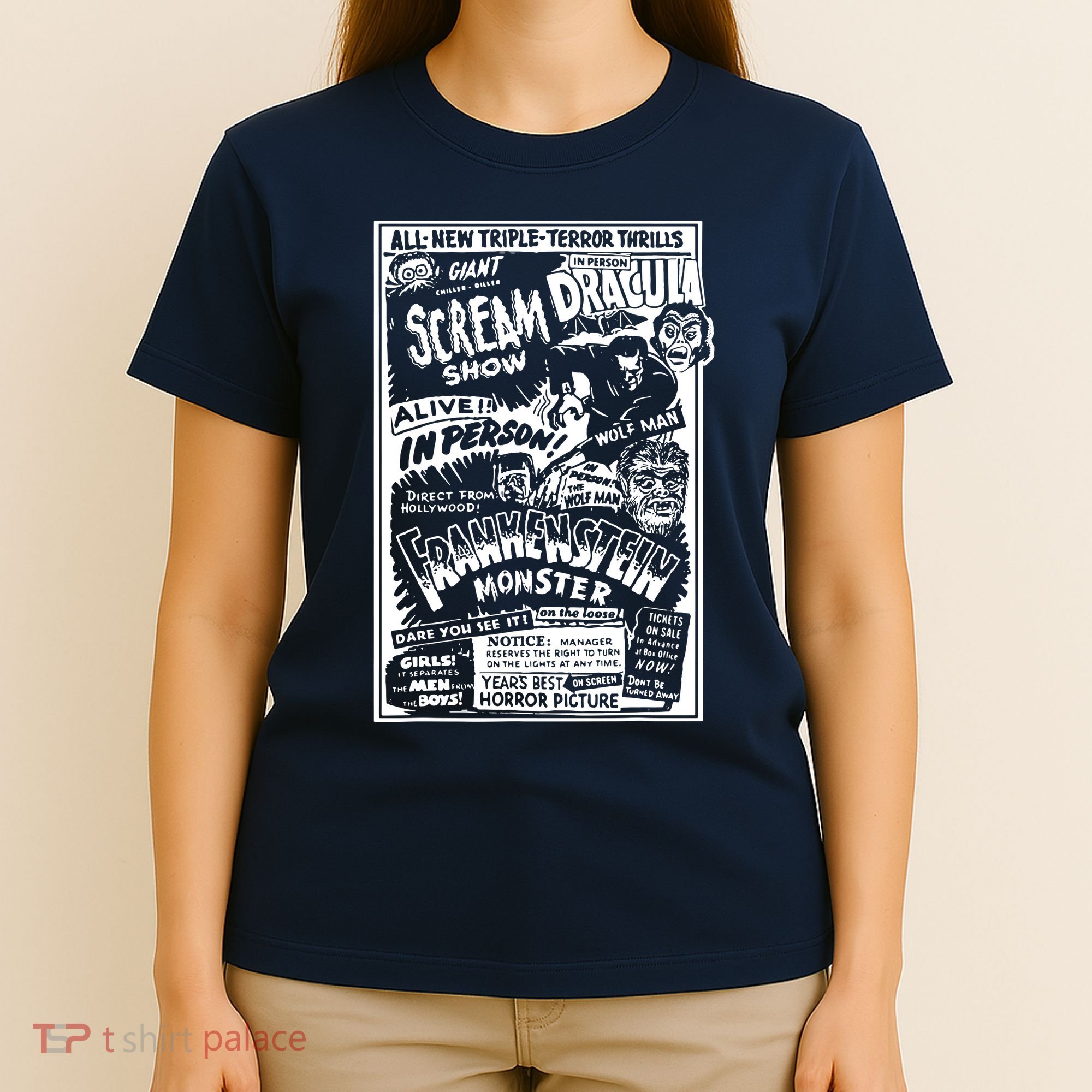 Horror Movie Monsters Mummy Wolfman Dracula Frankenstein T-Shirt