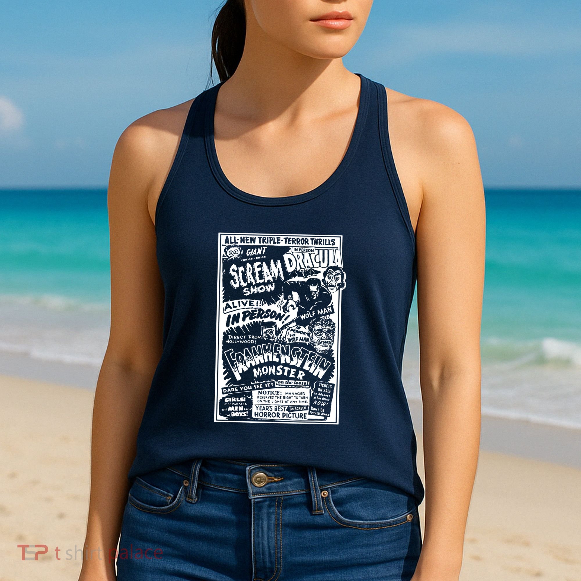 Horror Movie Monsters Mummy Wolfman Dracula Frankenstein Women's Tank Top