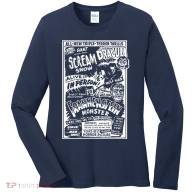 Horror Movie Monsters Mummy Wolfman Dracula Frankenstein Women's Long Sleeve Shirt
