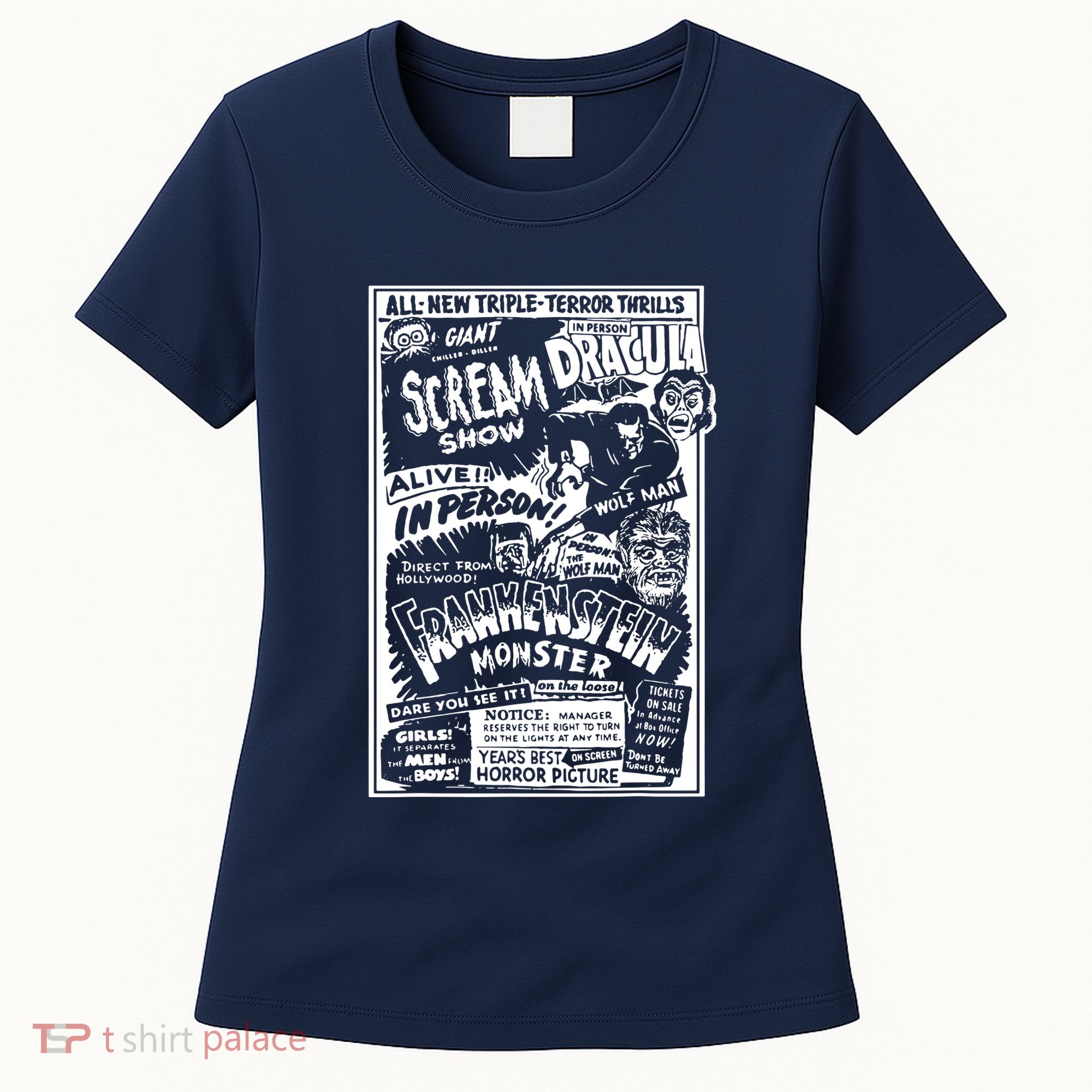 Horror Movie Monsters Mummy Wolfman Dracula Frankenstein Women's T-Shirt