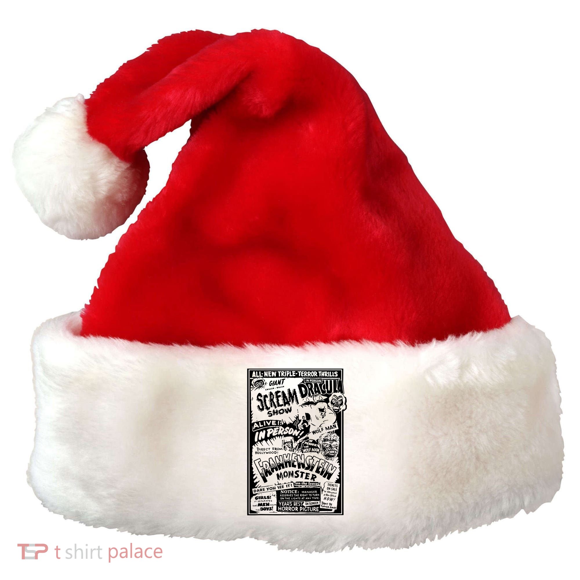 Horror Movie Monsters Mummy Wolfman Dracula Frankenstein Santa Hat