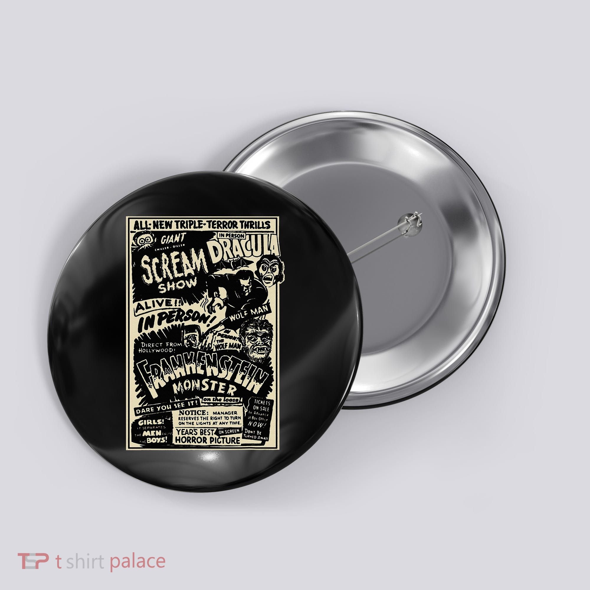Horror Movie Monster Mummy Dracula Werewolf Frankenstein Button