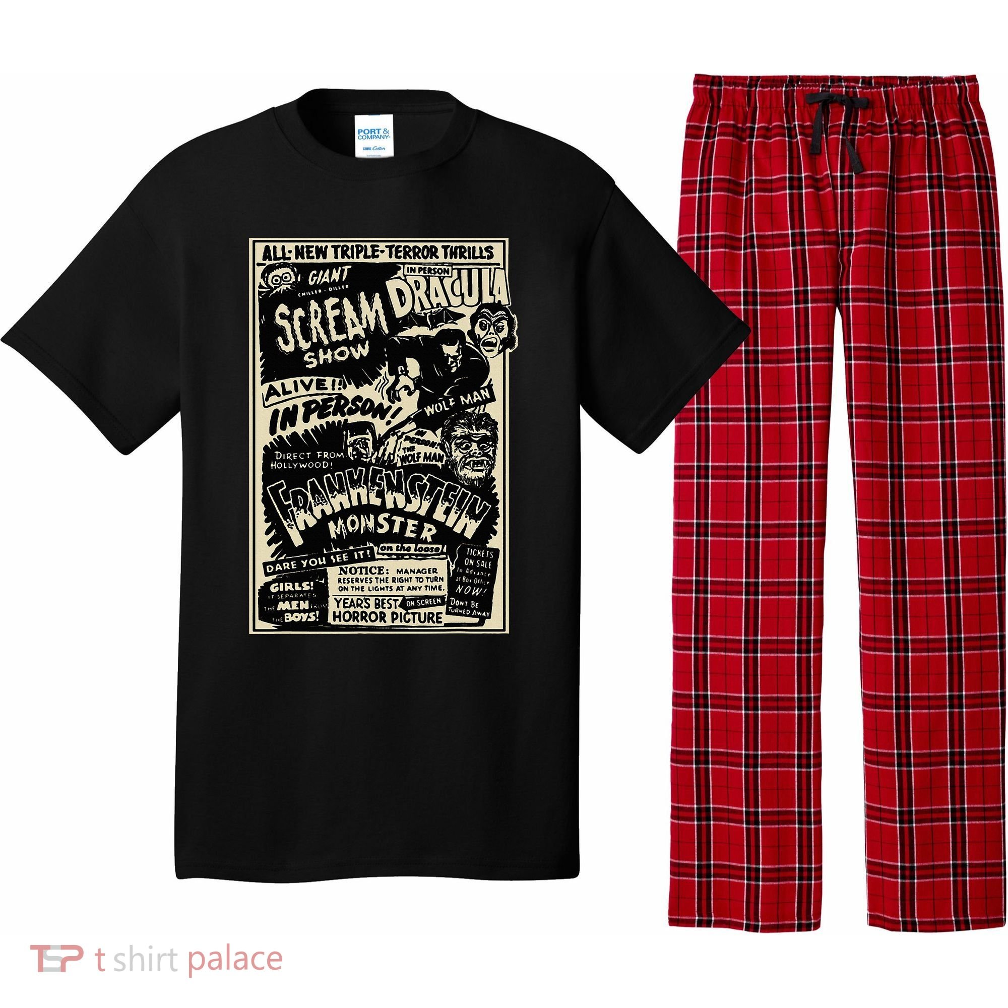 Horror Movie Monster Mummy Dracula Werewolf Frankenstein Pajama Set