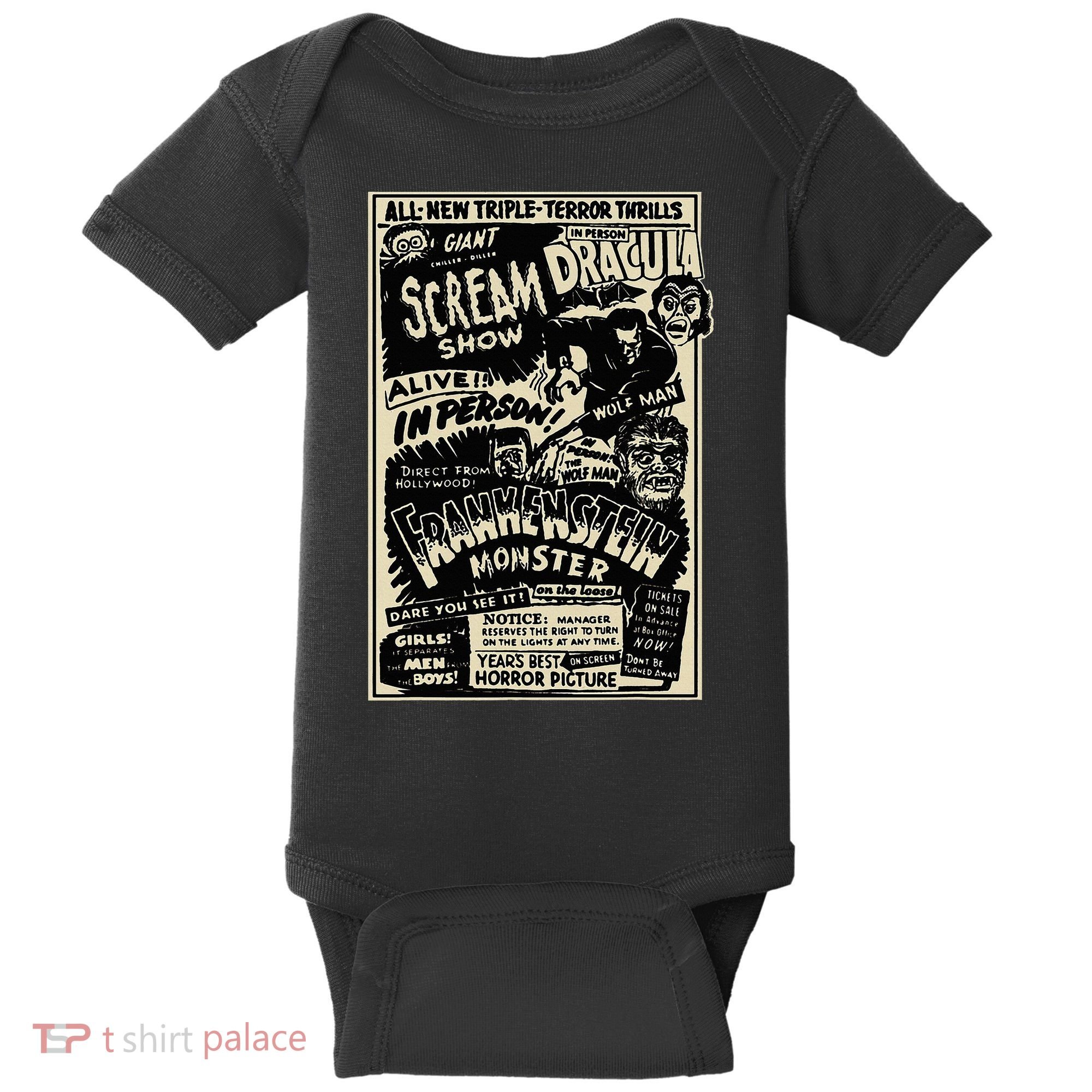 Horror Movie Monster Mummy Dracula Werewolf Frankenstein Baby Bodysuit