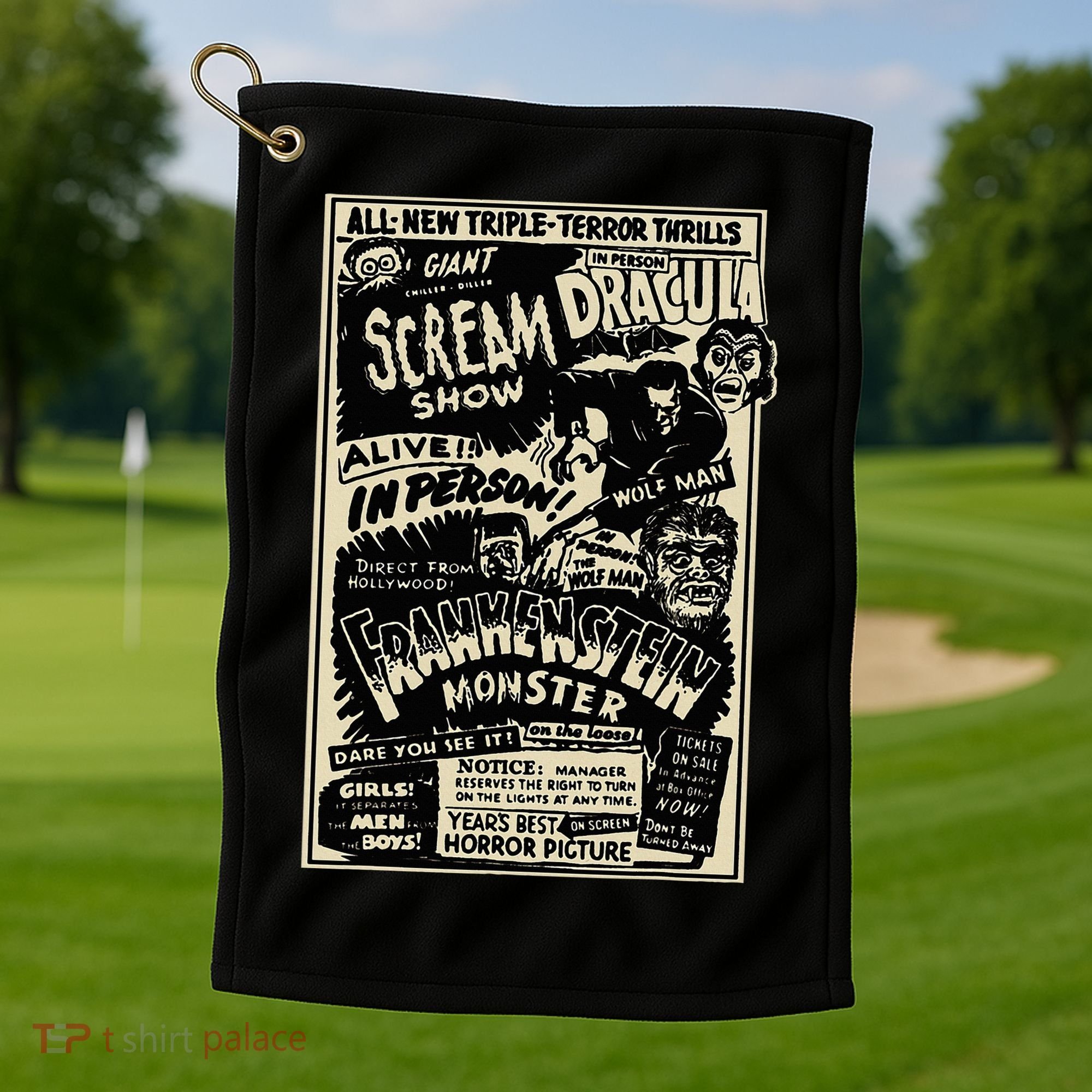 Horror Movie Monster Mummy Dracula Werewolf Frankenstein Golf Towel