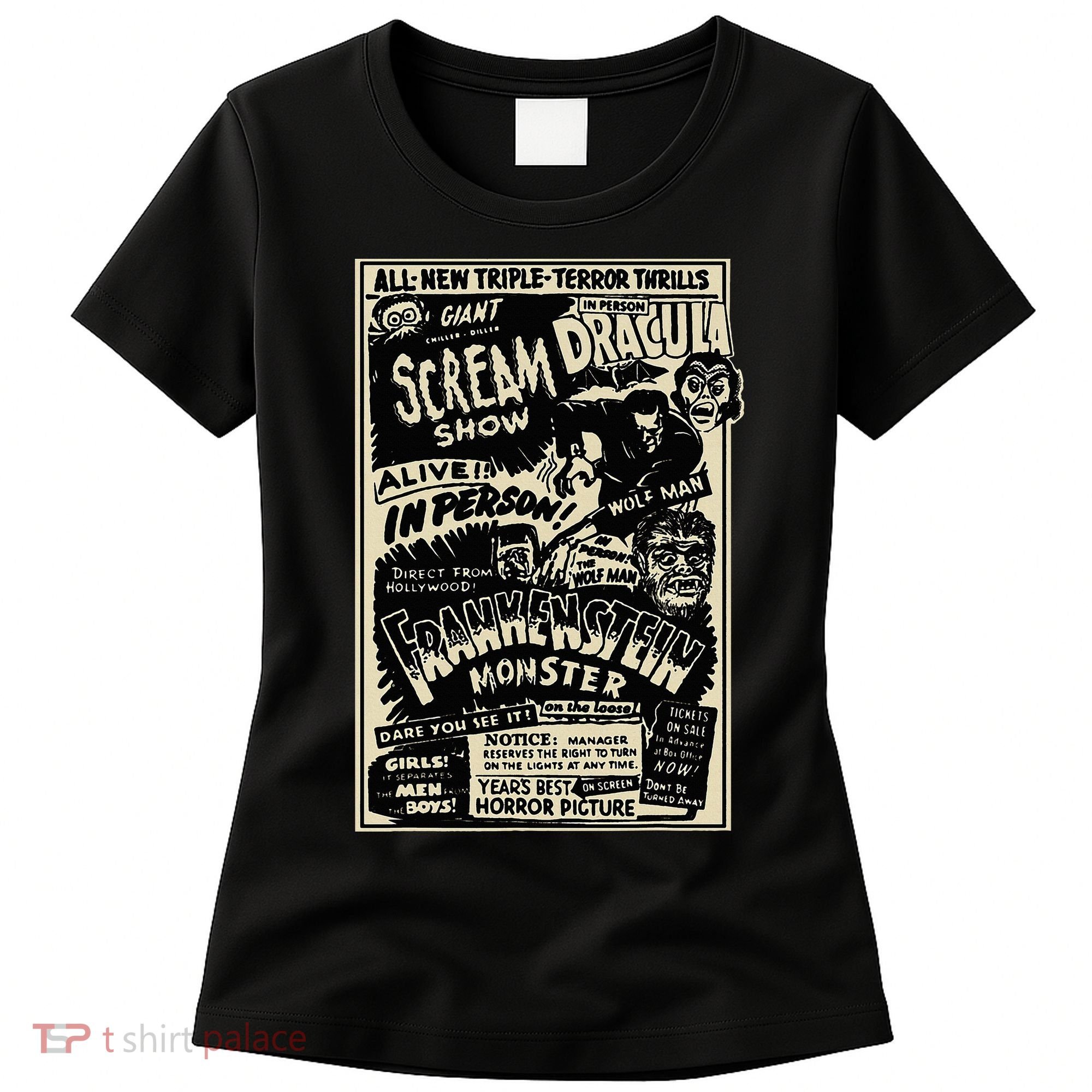 Horror Movie Monster Mummy Dracula Werewolf Frankenstein Women's T-Shirt