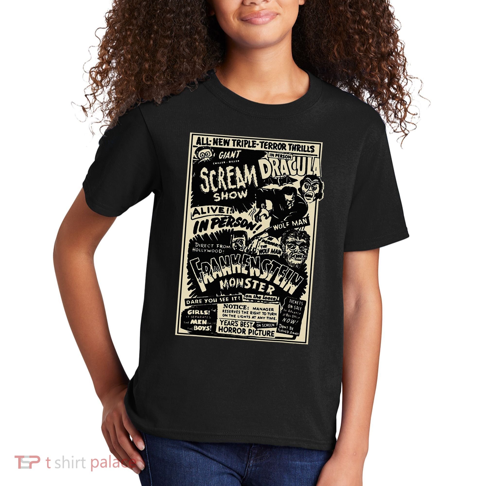 Horror Movie Monster Mummy Dracula Werewolf Frankenstein Kids T-Shirt
