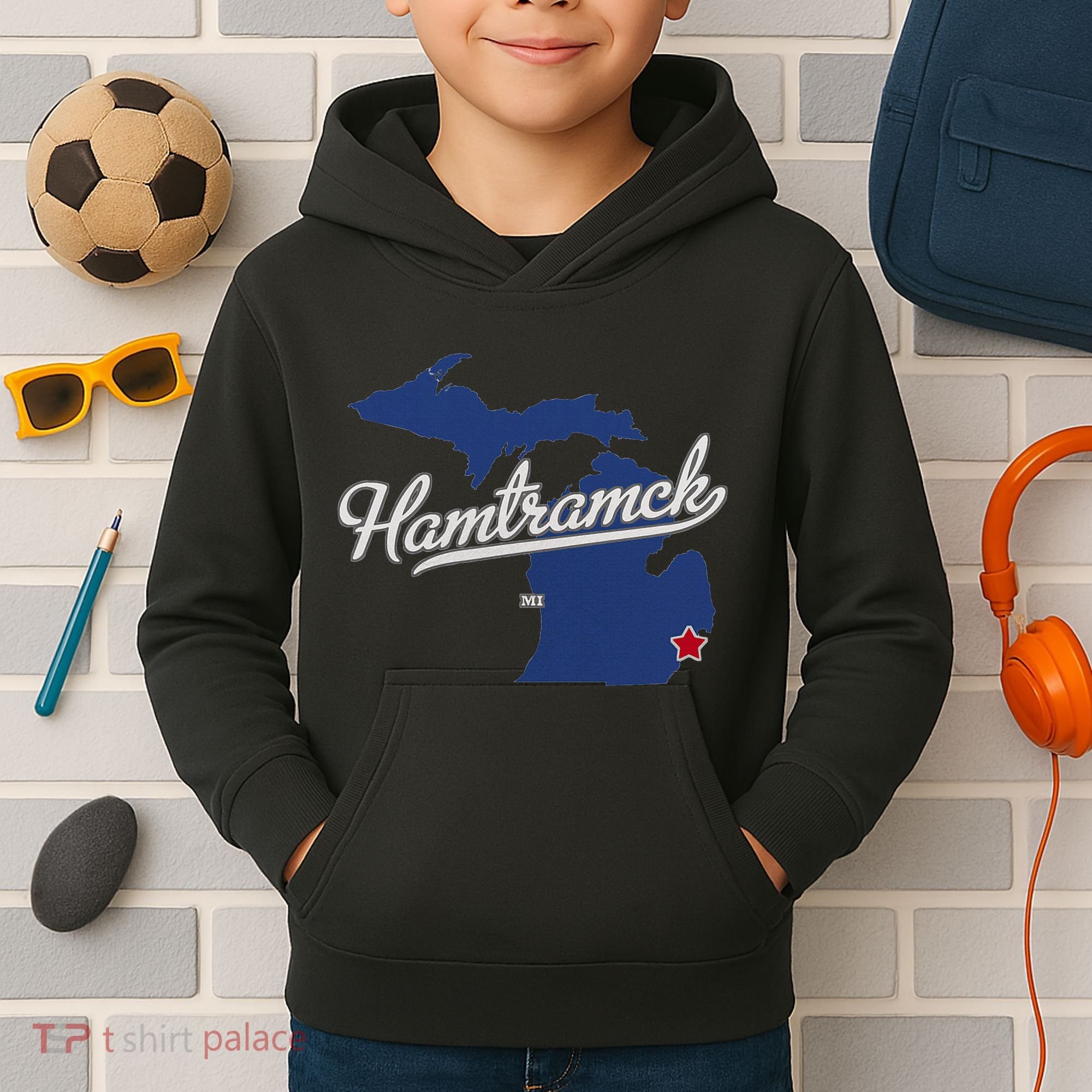 Hamtramck Michigan Mi Map Kids Hoodie