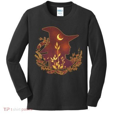 Halloween Mystical Nature Witch Kids Long Sleeve Shirt