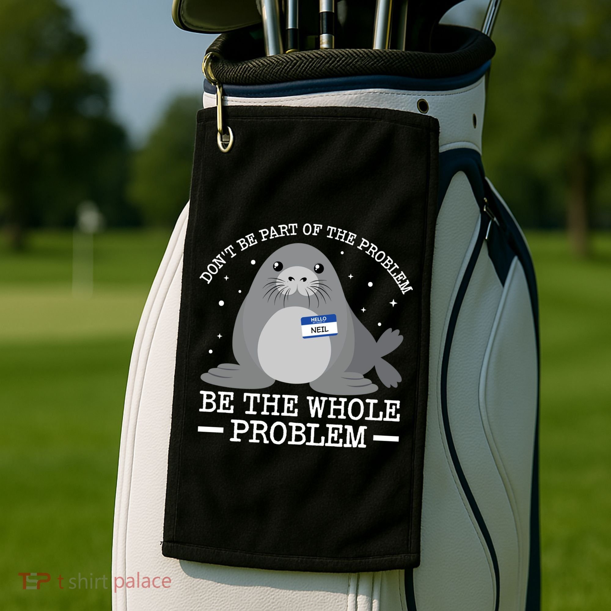Hello My Name Is Neil Funny Seal Character Gift Golf Towel