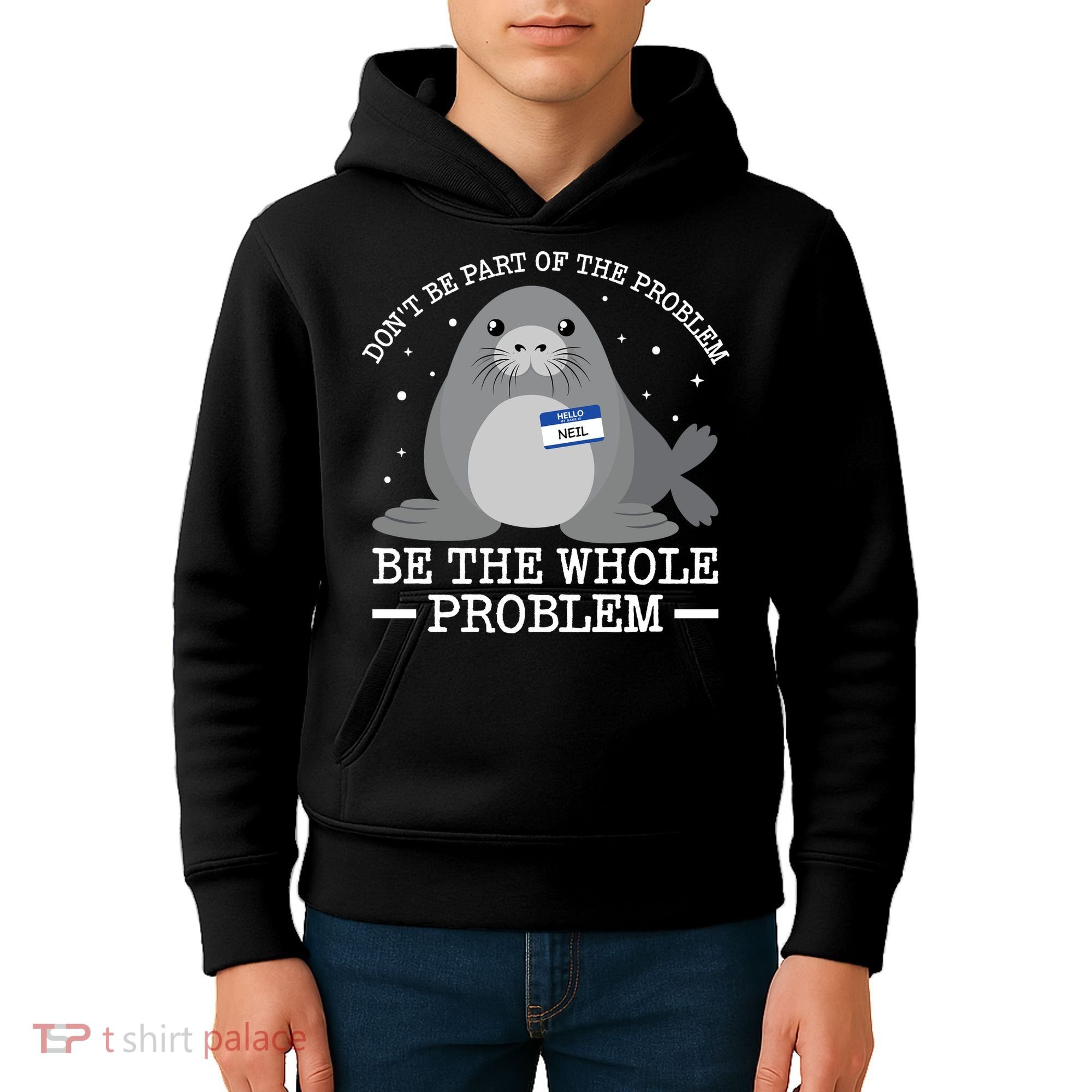 Hello My Name Is Neil Funny Seal Character Gift Kids Hoodie