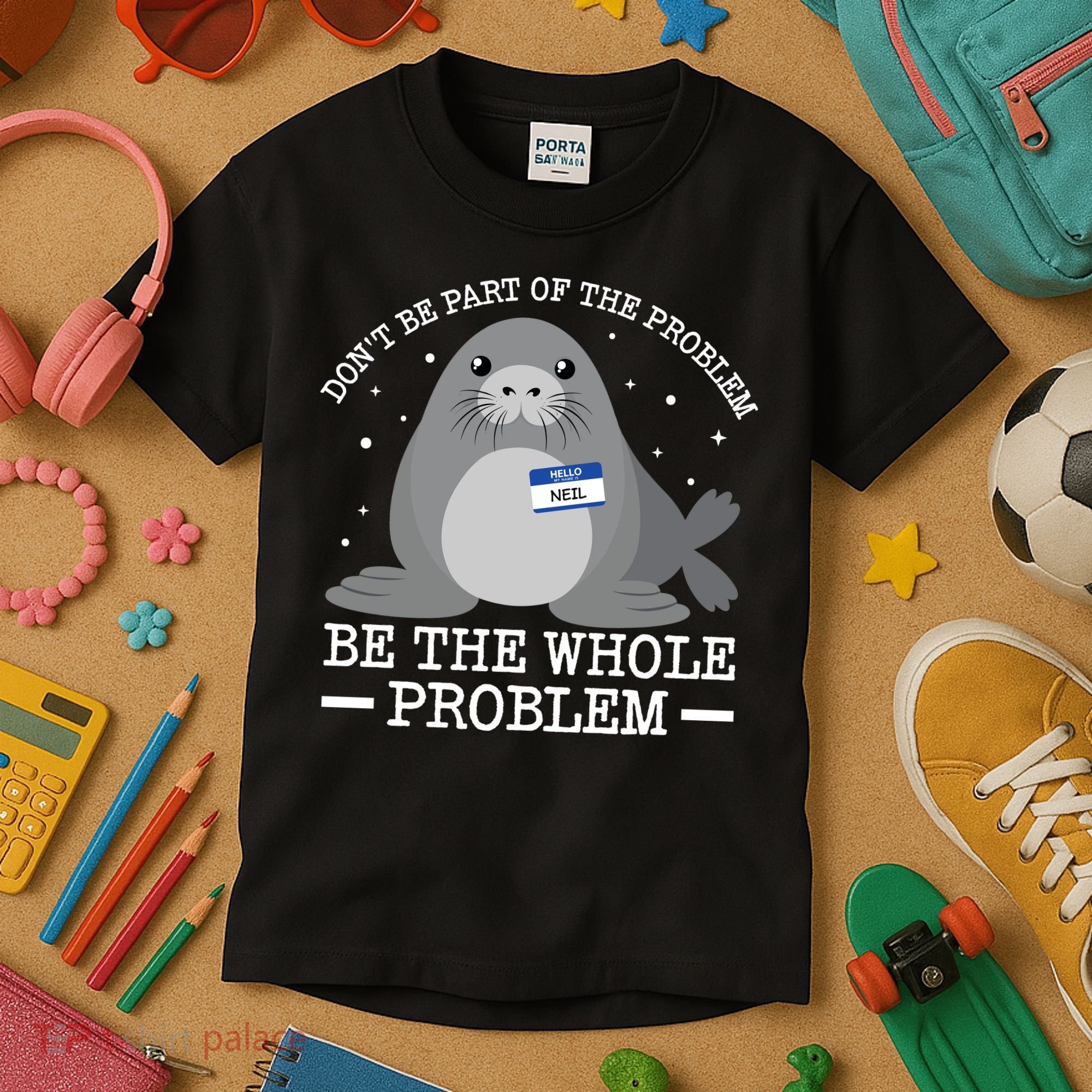 Hello My Name Is Neil Funny Seal Character Gift Kids T-Shirt