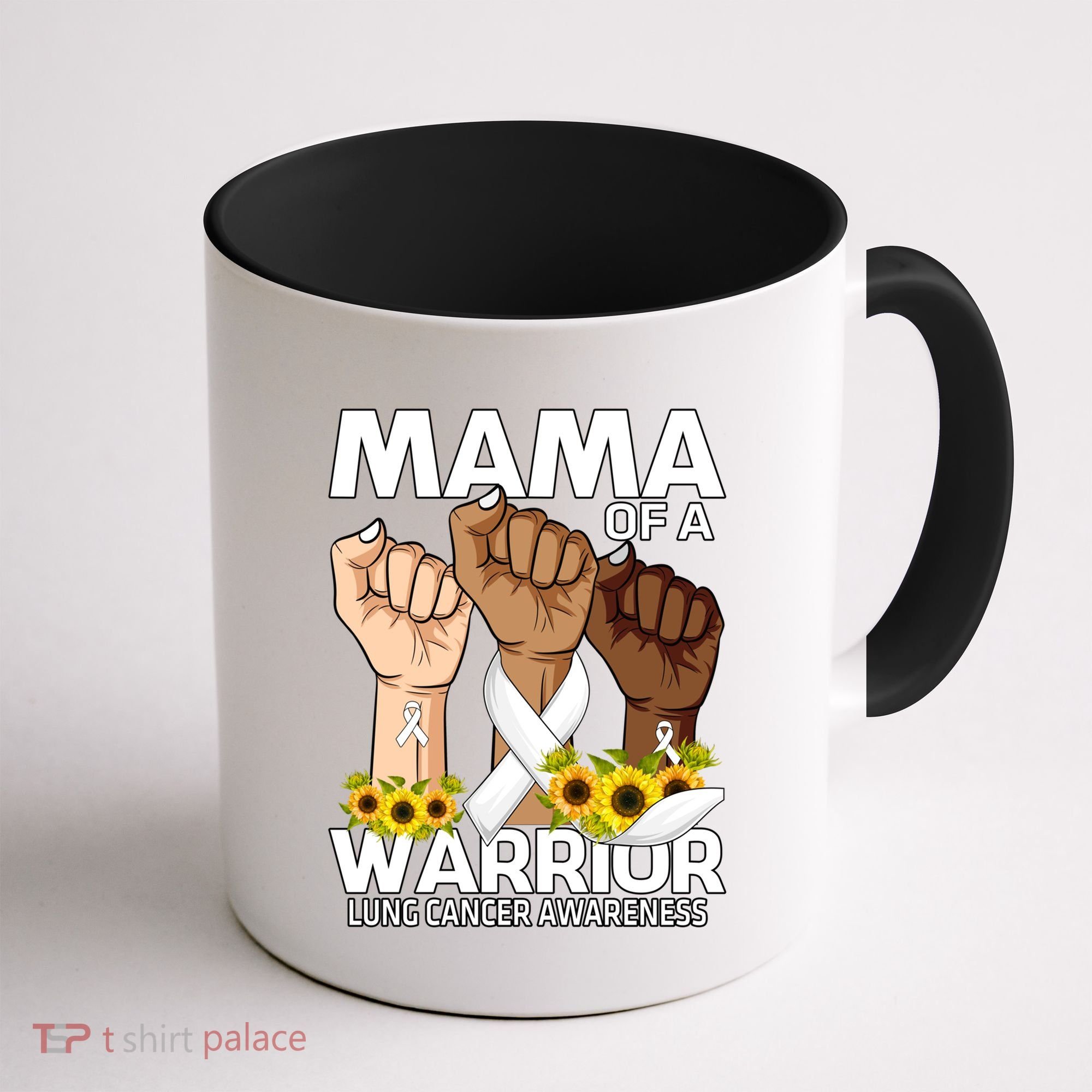 Hand Mama Of A Warrior Lung Cancer Awareness Gift Coffee Mug