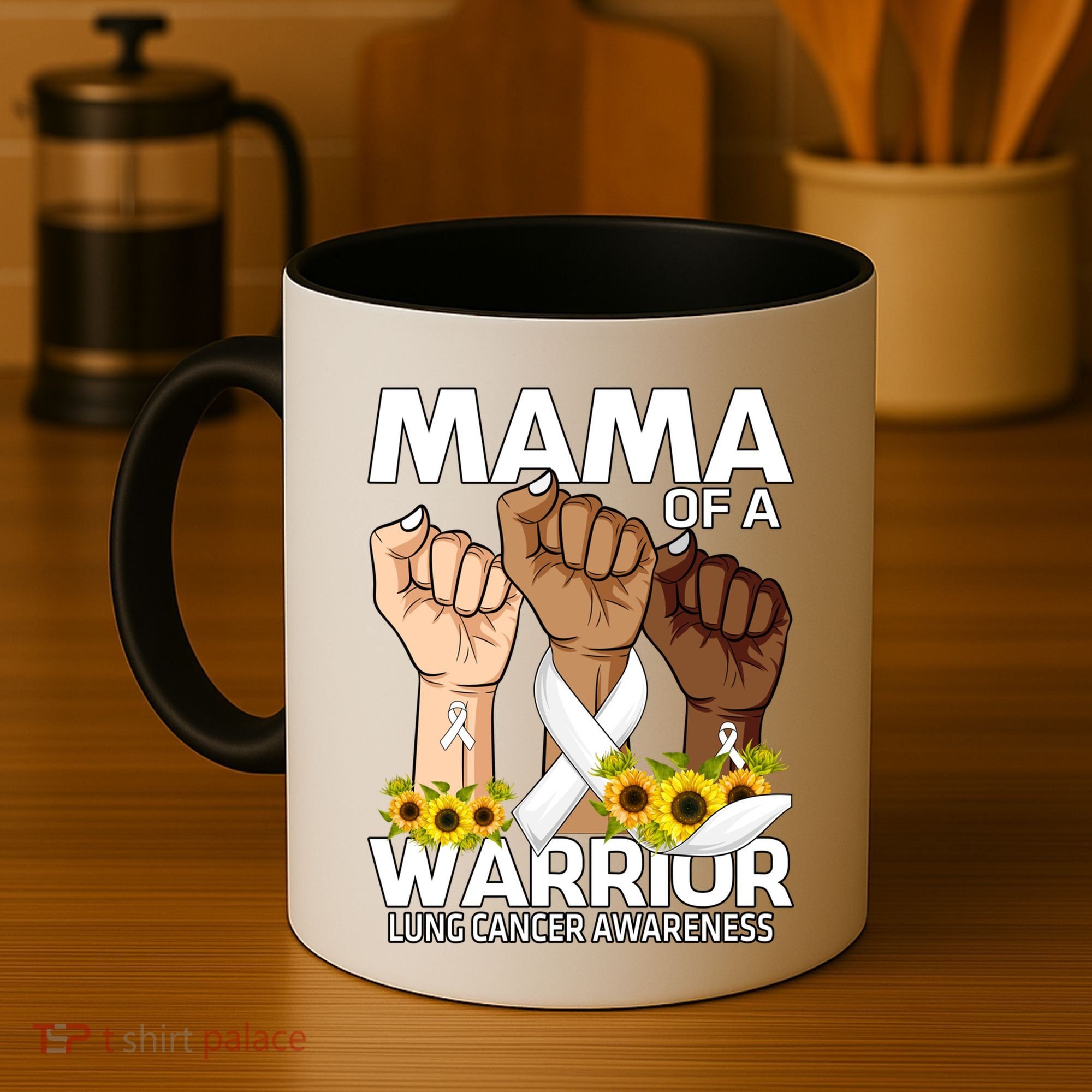Hand Mama Of A Warrior Lung Cancer Awareness Gift Coffee Mug