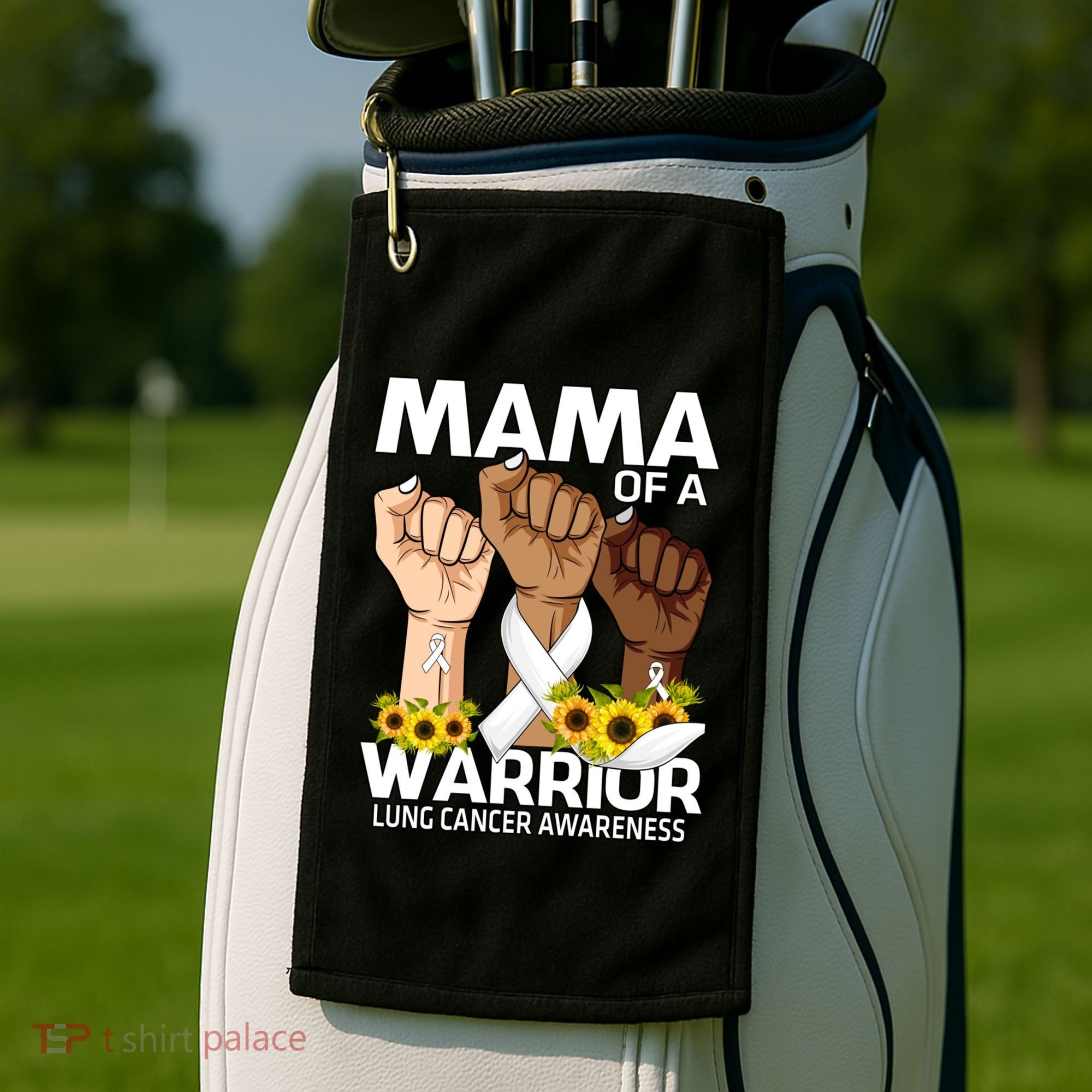 Hand Mama Of A Warrior Lung Cancer Awareness Gift Golf Towel