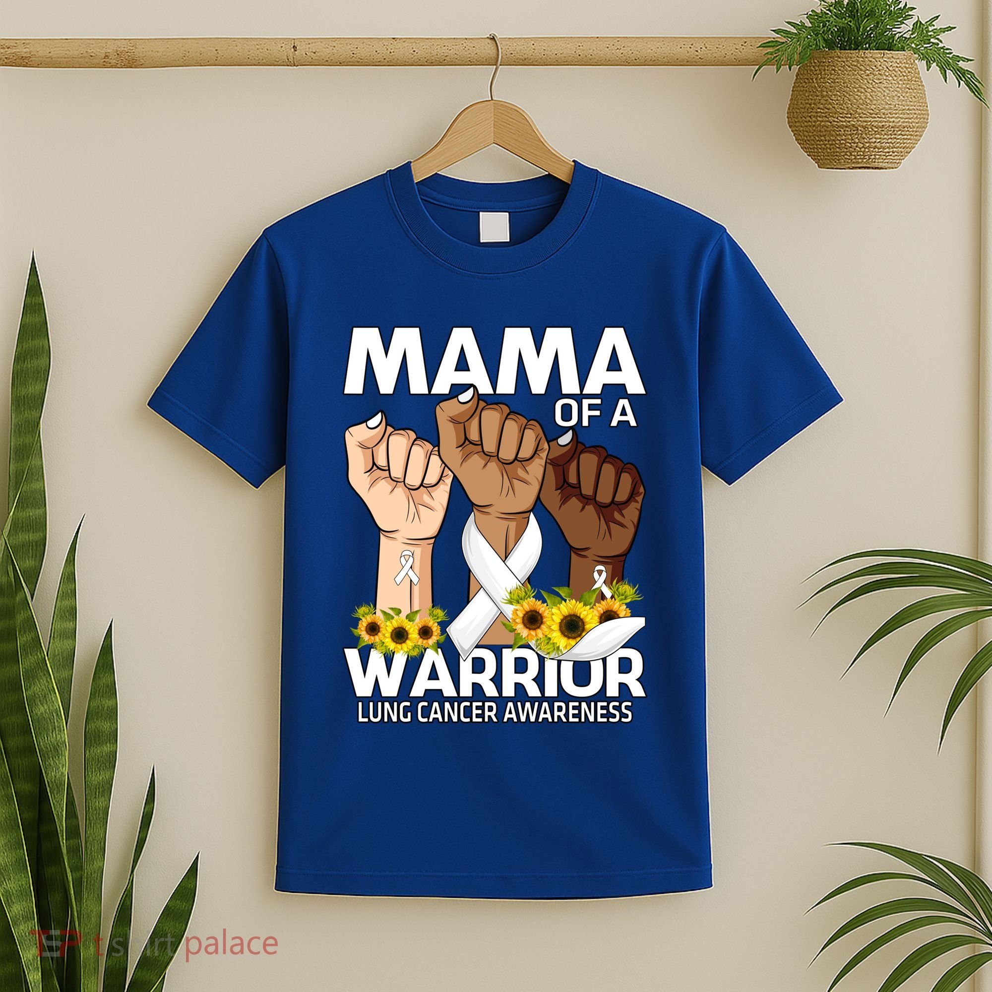 Hand Mama Of A Warrior Lung Cancer Awareness Gift T-Shirt