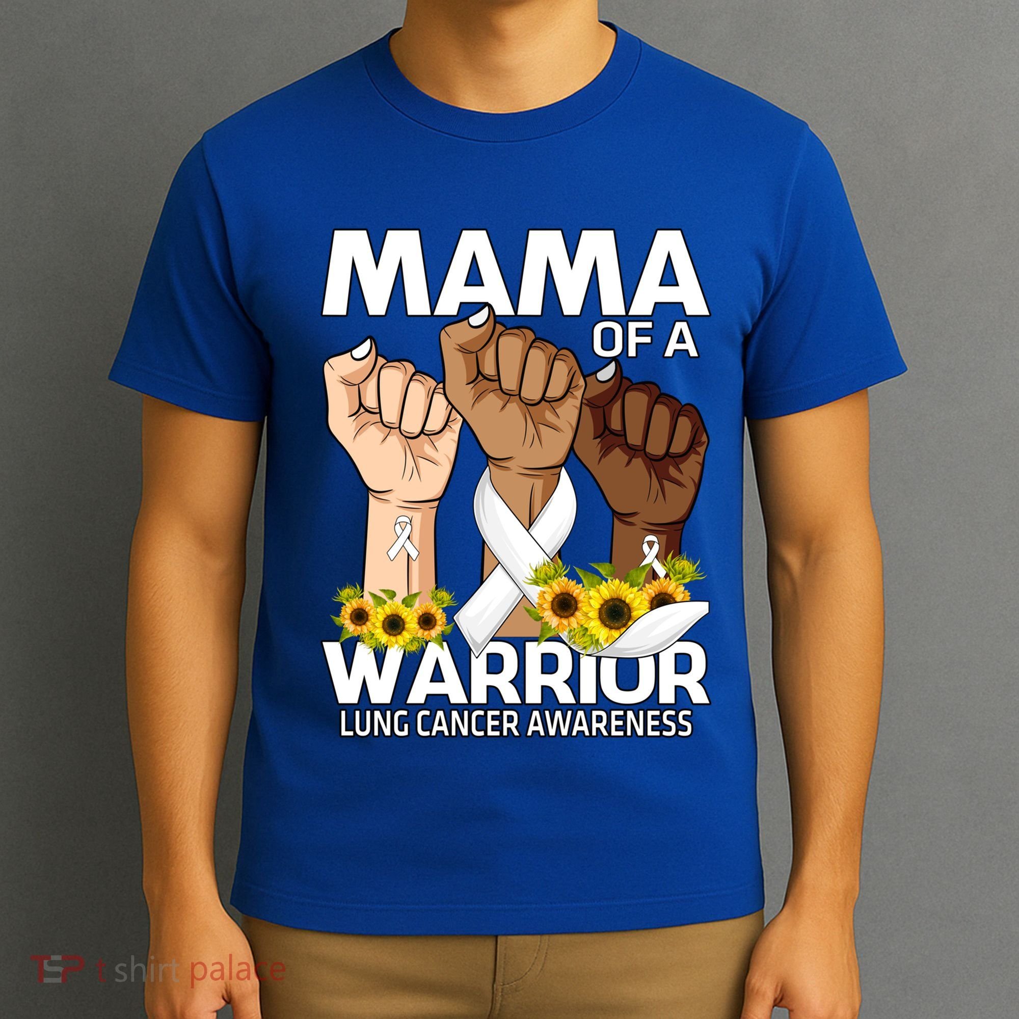 Hand Mama Of A Warrior Lung Cancer Awareness Gift T-Shirt