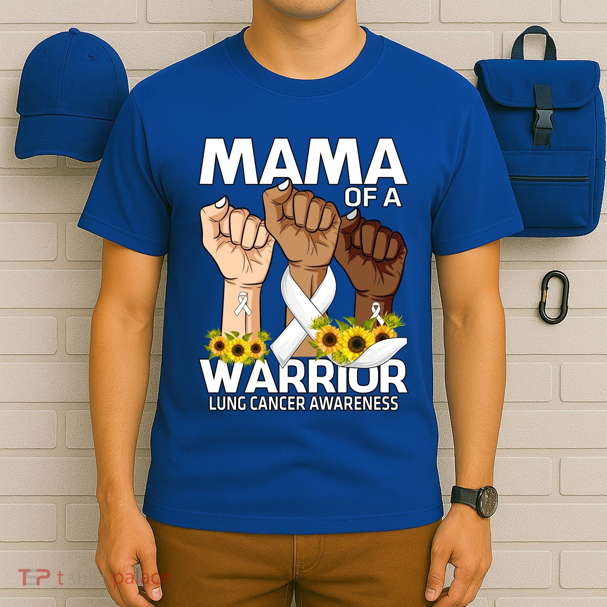 Hand Mama Of A Warrior Lung Cancer Awareness Gift T-Shirt