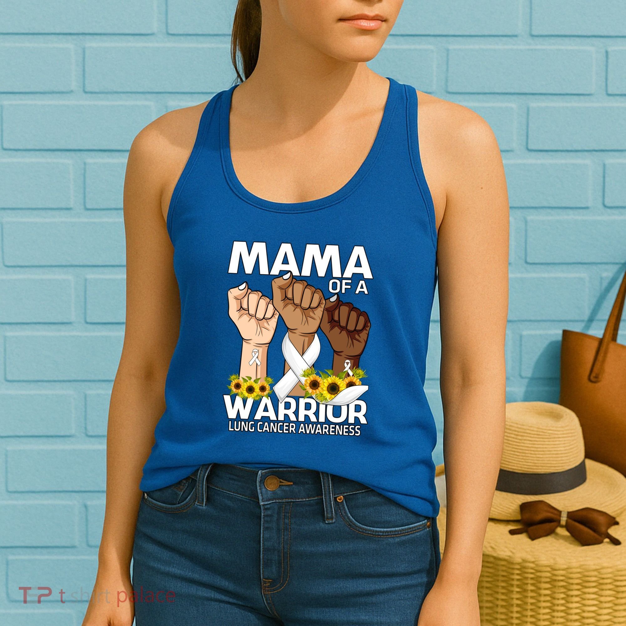 Hand Mama Of A Warrior Lung Cancer Awareness Gift Women's Tank Top