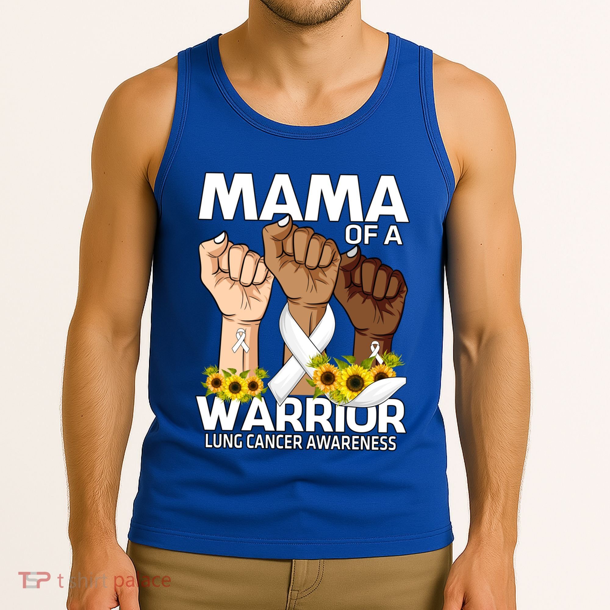Hand Mama Of A Warrior Lung Cancer Awareness Gift Tank Top