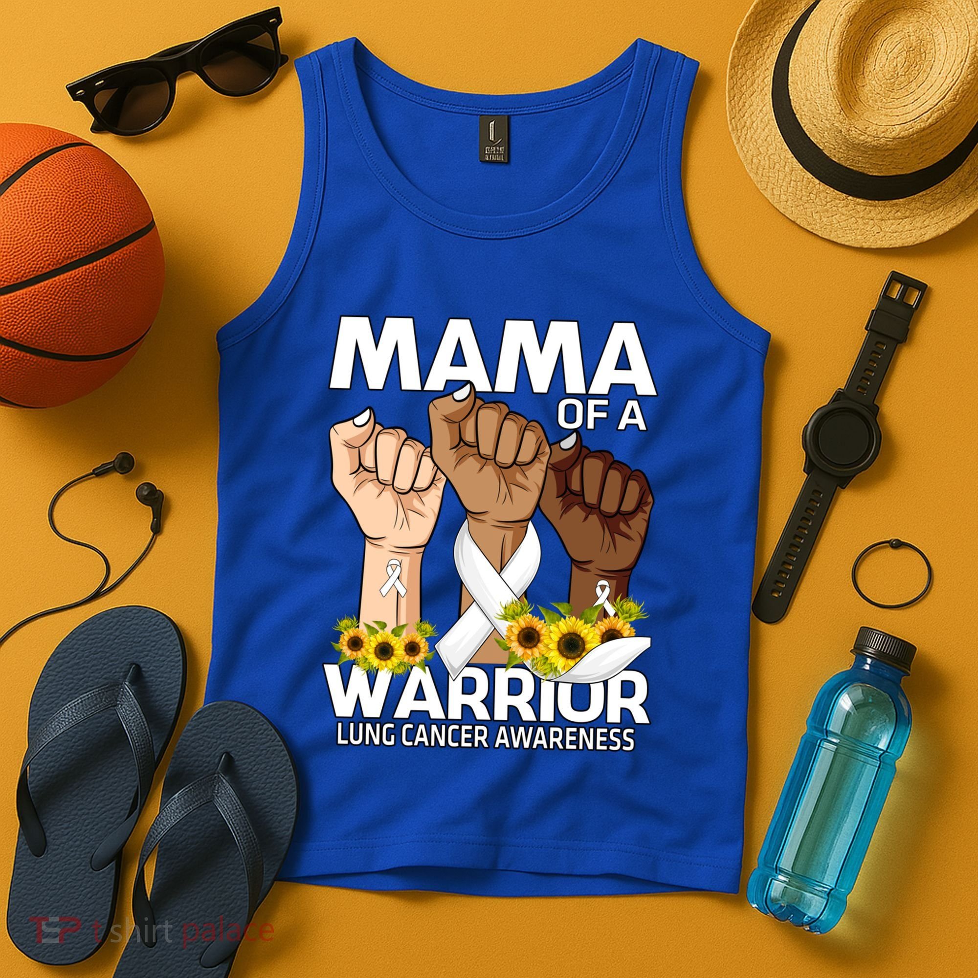 Hand Mama Of A Warrior Lung Cancer Awareness Gift Tank Top
