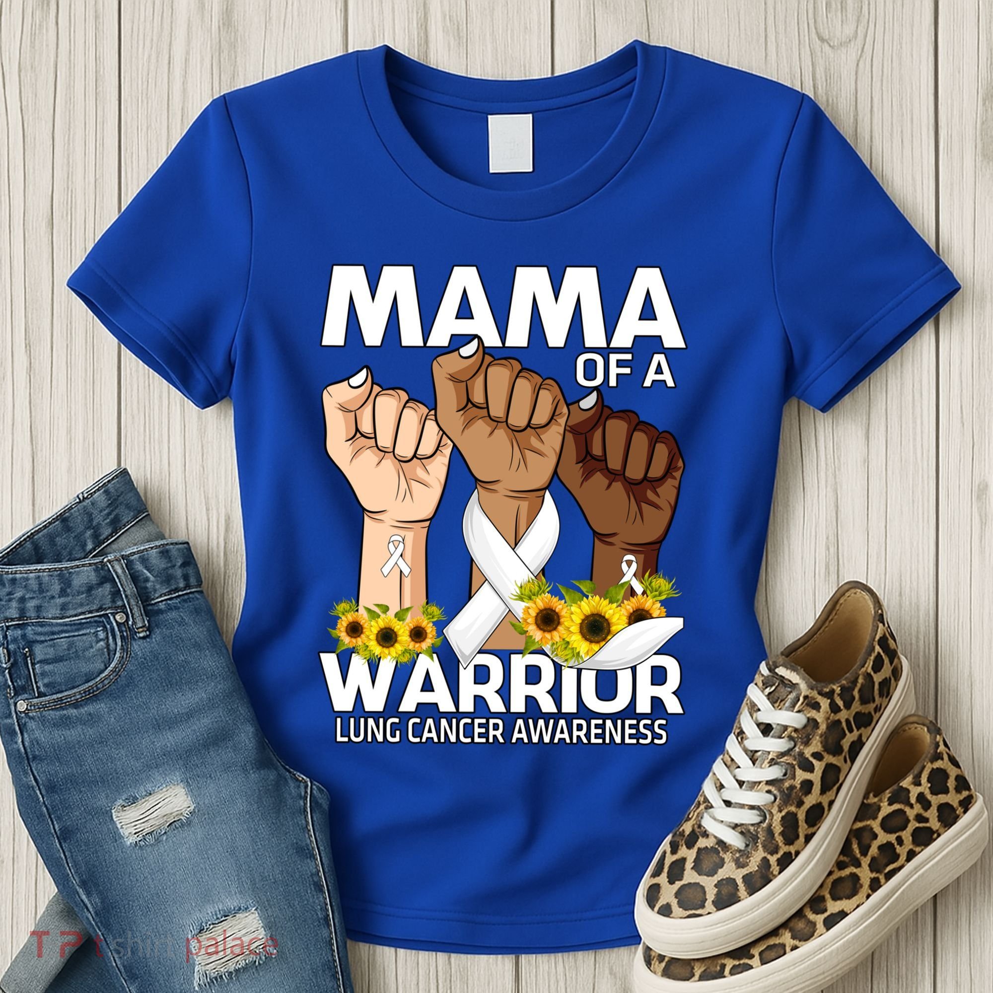 Hand Mama Of A Warrior Lung Cancer Awareness Gift Women's T-Shirt