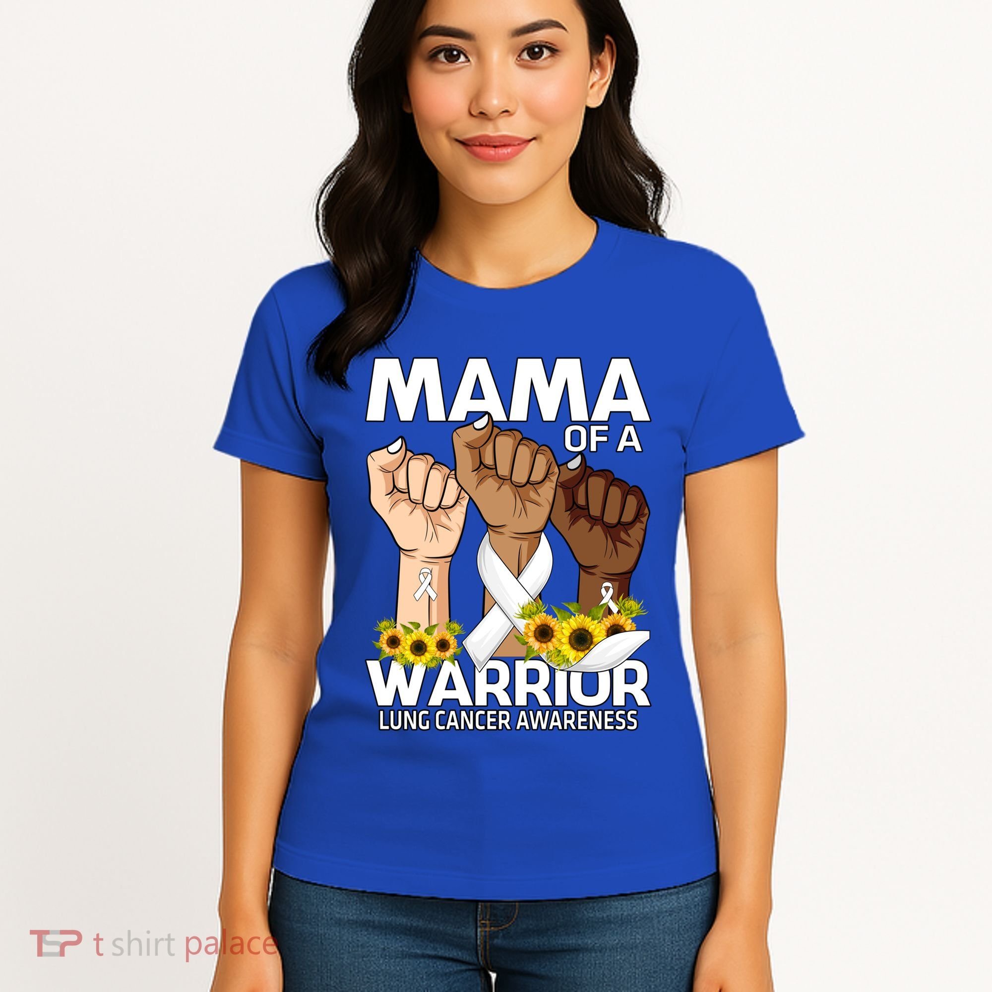 Hand Mama Of A Warrior Lung Cancer Awareness Gift Women's T-Shirt