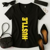 HUSTLE MODE ON , HARD Motivational Saying Women's V-Neck T-Shirt thumb 2