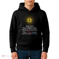 Holy Mighty One Catholic Christian Prayer Kids Hoodie thumb 4