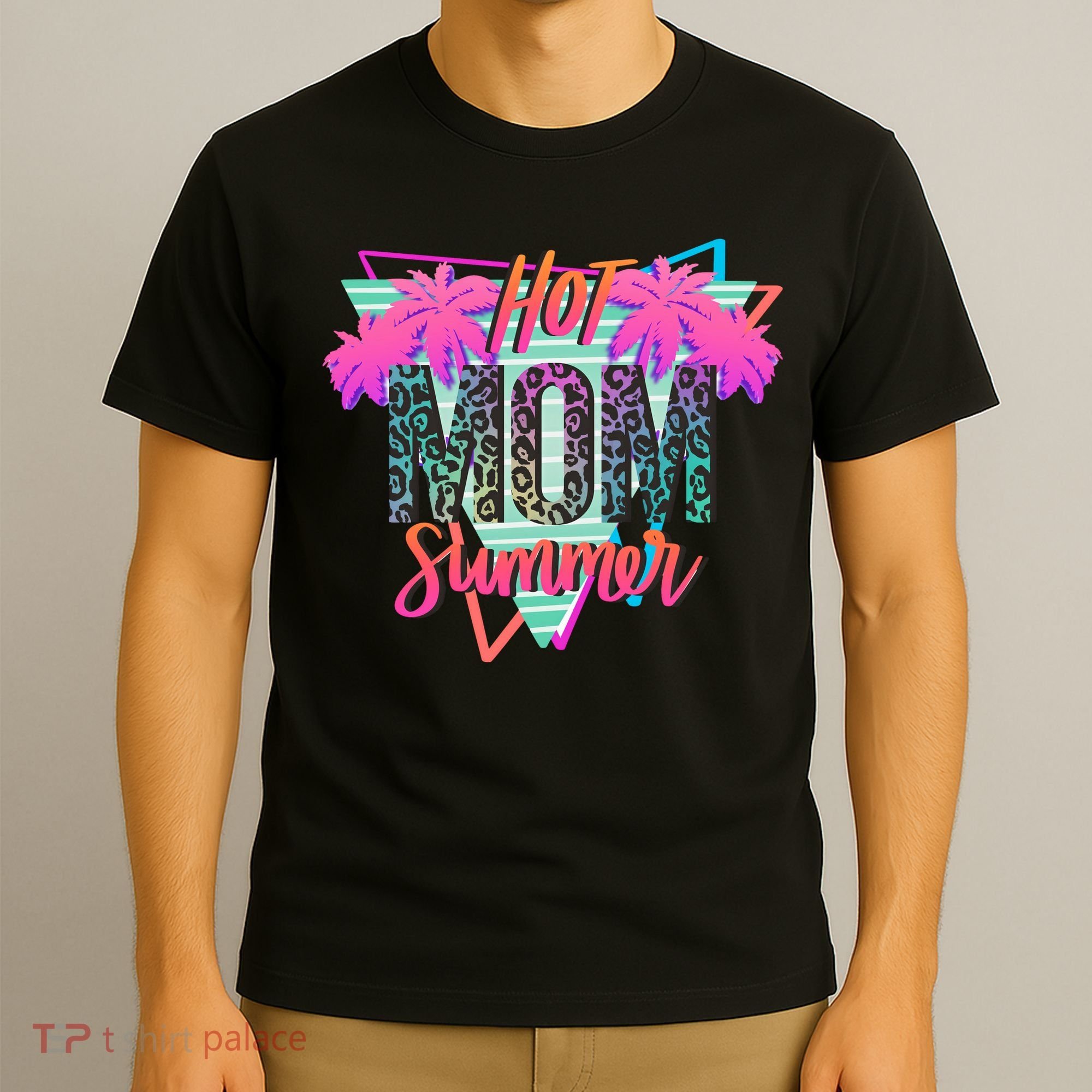 Hot Mom Summer Palms Tree Vintage Leopard Hot Mom Summer T-Shirt