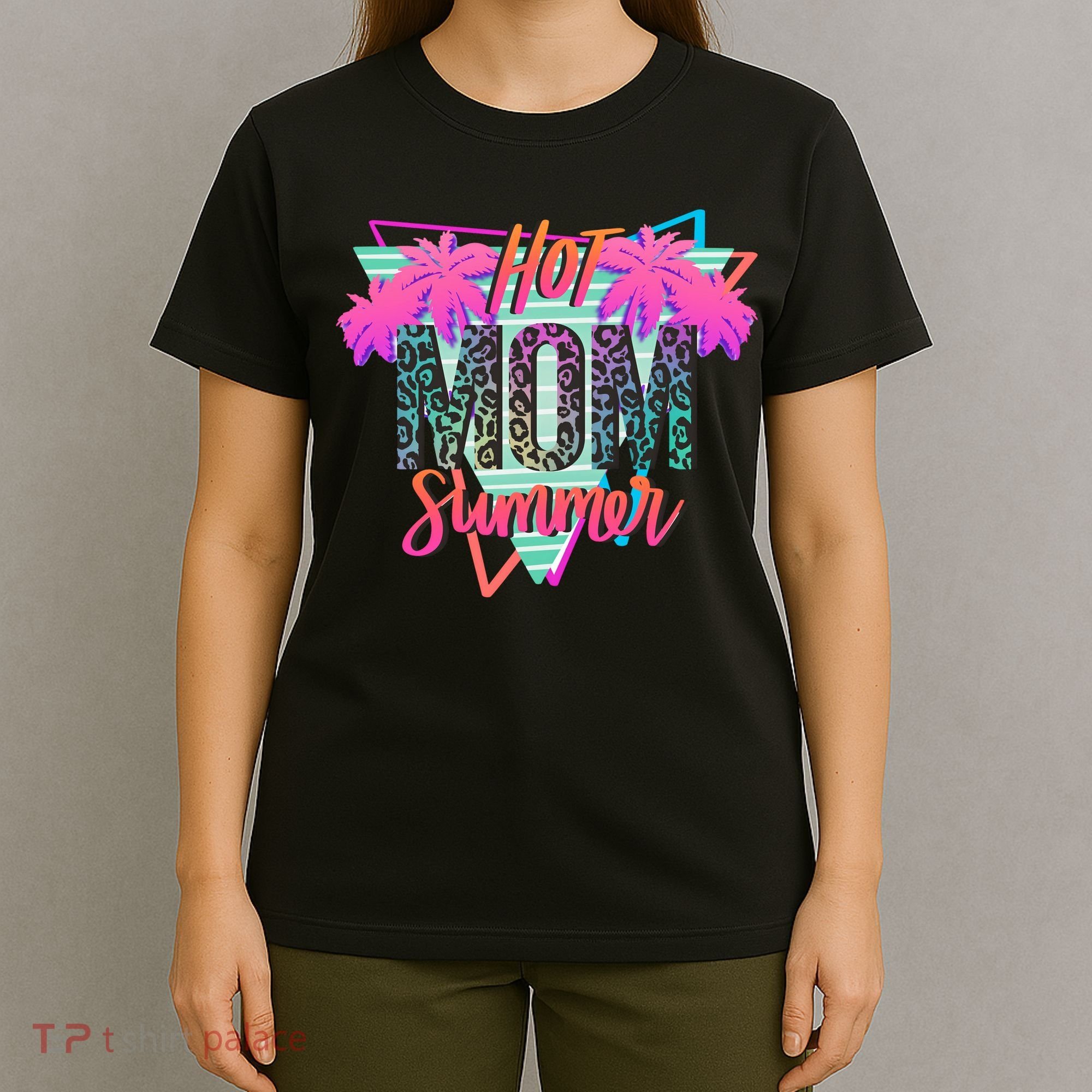Hot Mom Summer Palms Tree Vintage Leopard Hot Mom Summer T-Shirt
