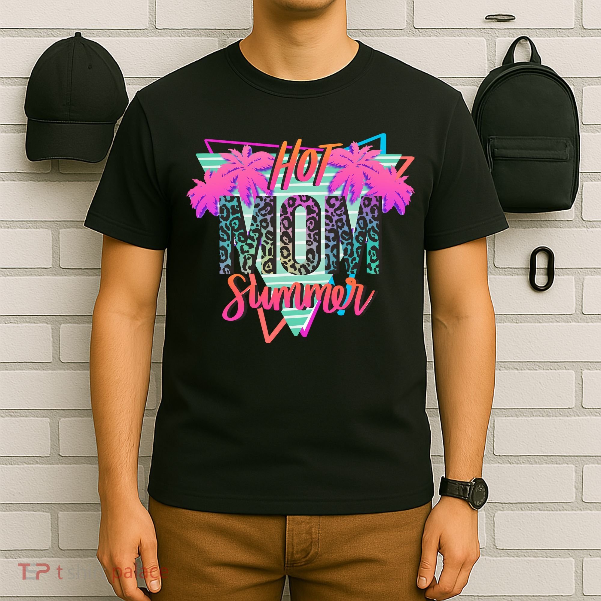 Hot Mom Summer Palms Tree Vintage Leopard Hot Mom Summer T-Shirt